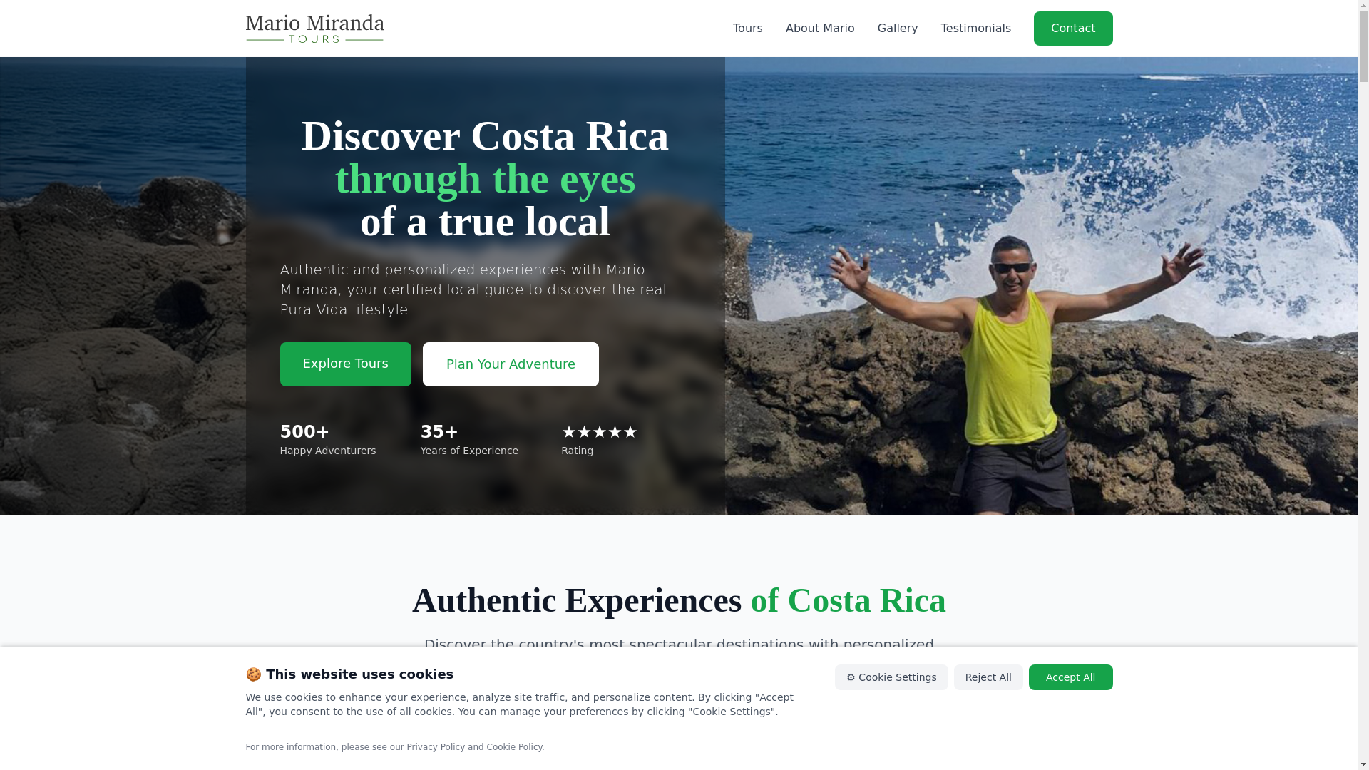 website screenshot of https://mariomirandatours.com/