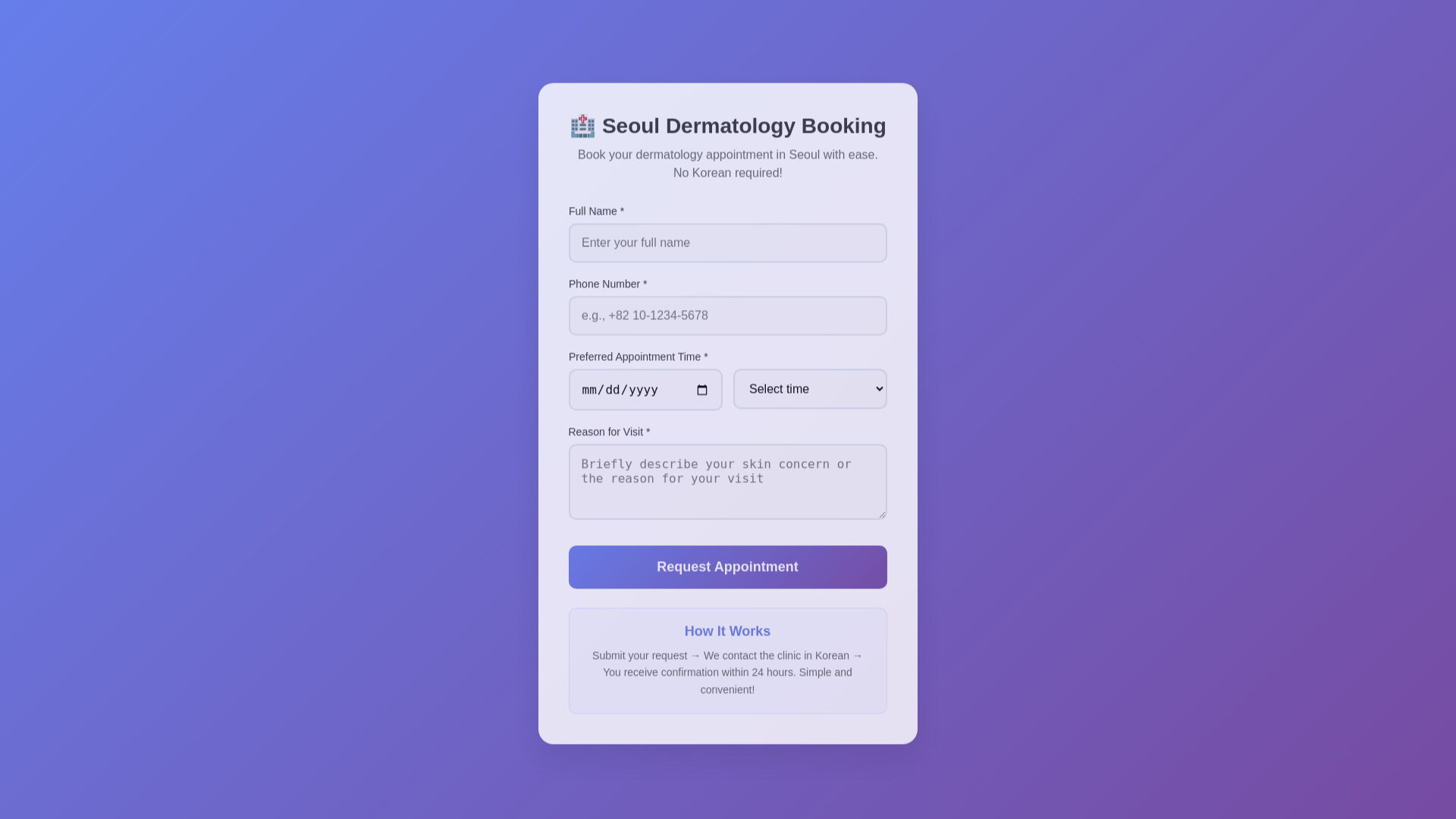 website screenshot of https://seouldermatologybooking.site/