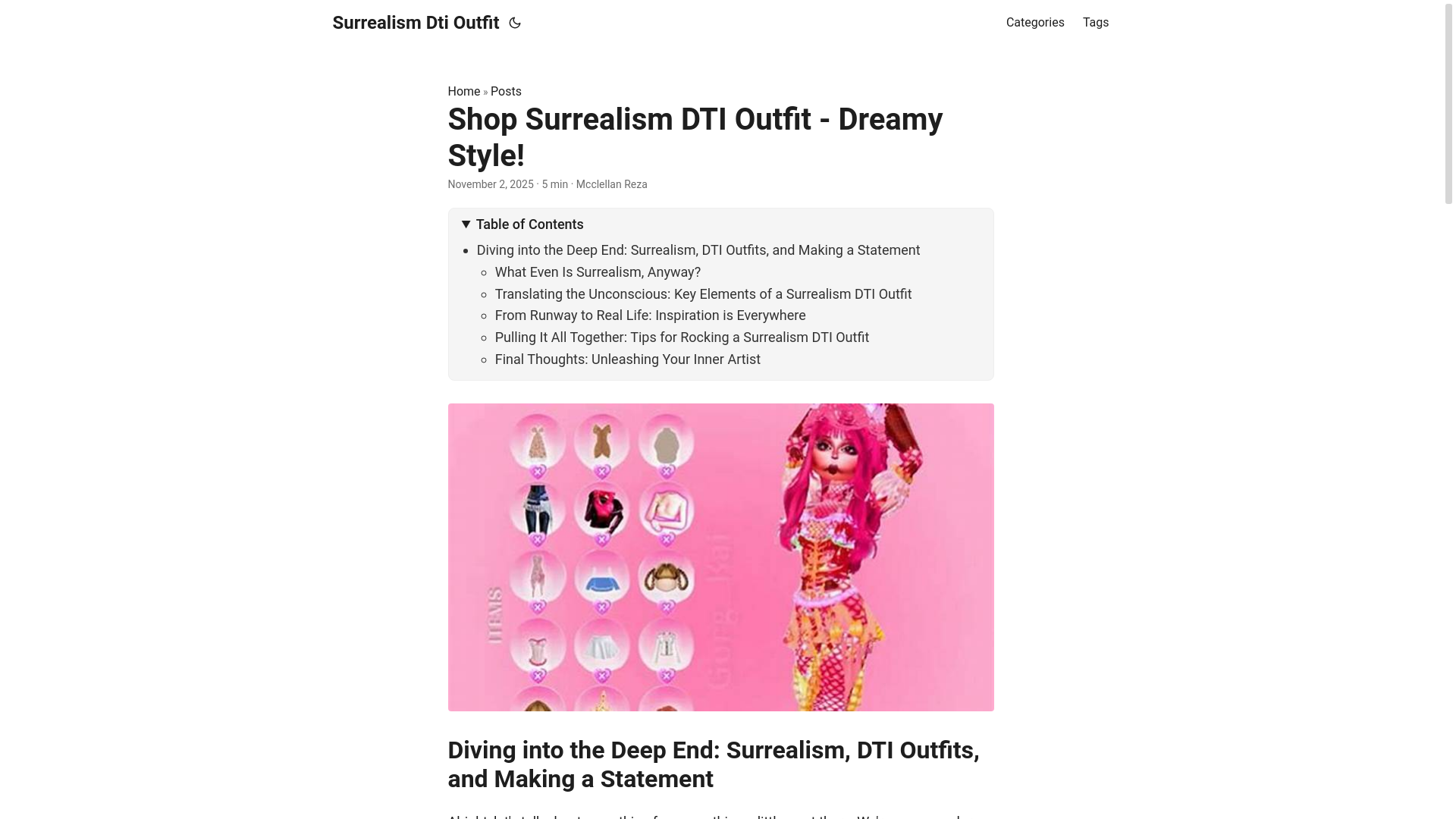 website screenshot of https://surrealism-dti-outfit.pages.dev/
