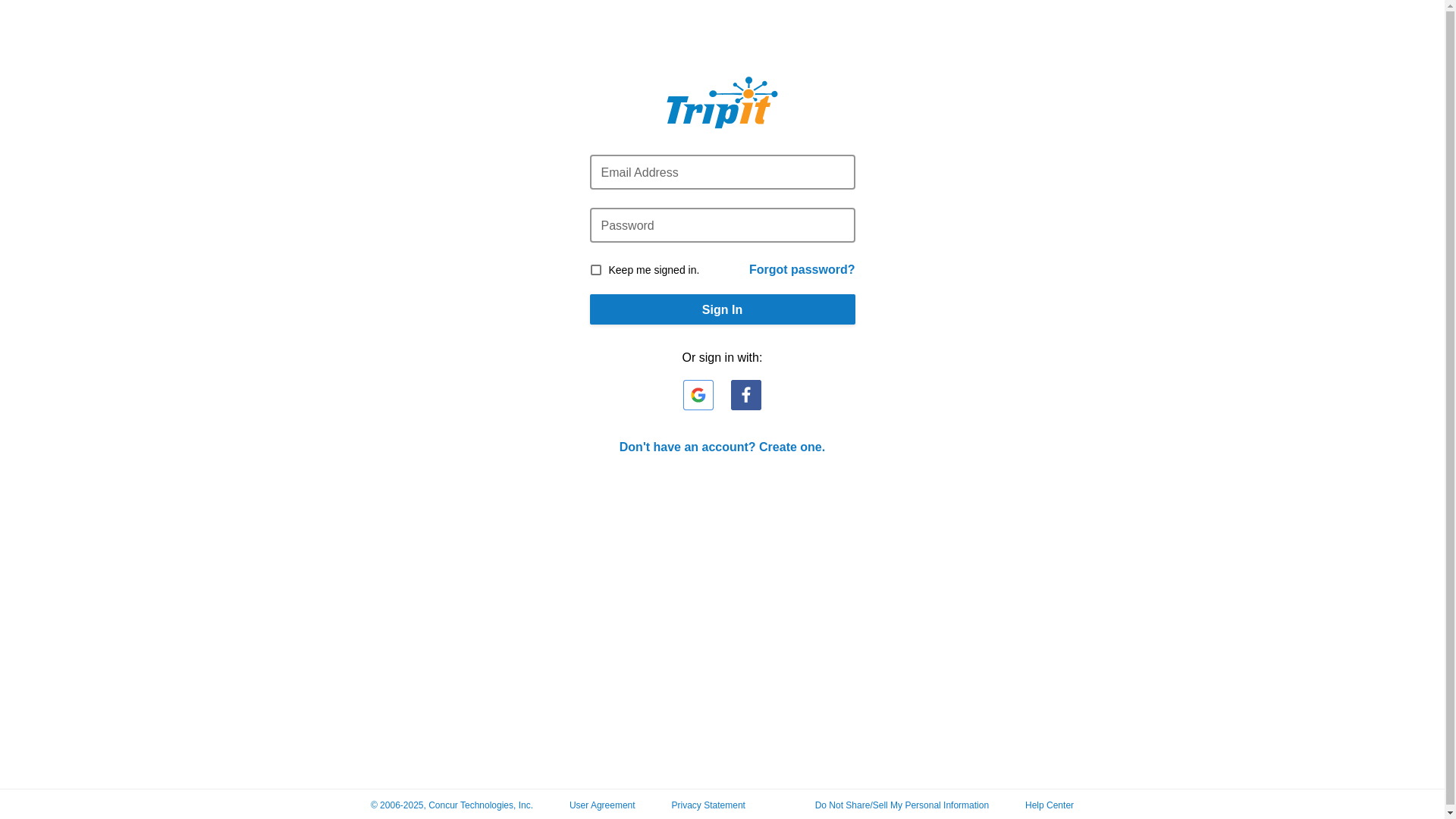 website screenshot of https://www.tripit.com/account/login