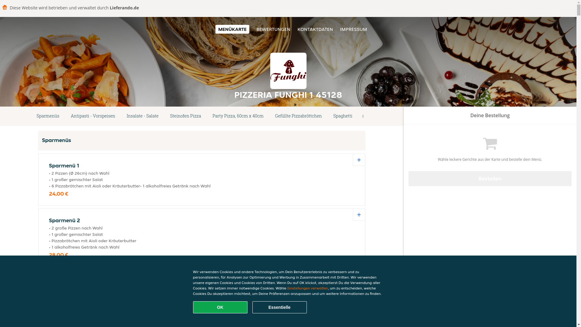 website screenshot of https://essen-pizzeriafunghi1.de/