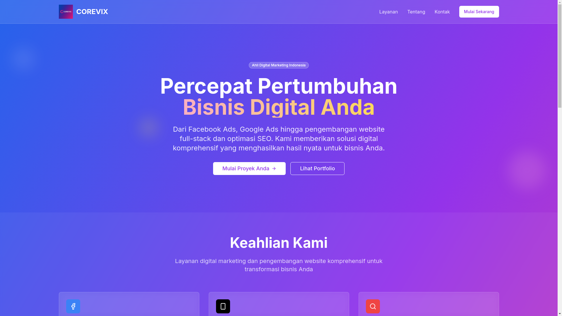 website screenshot of https://corevix.my.id/
