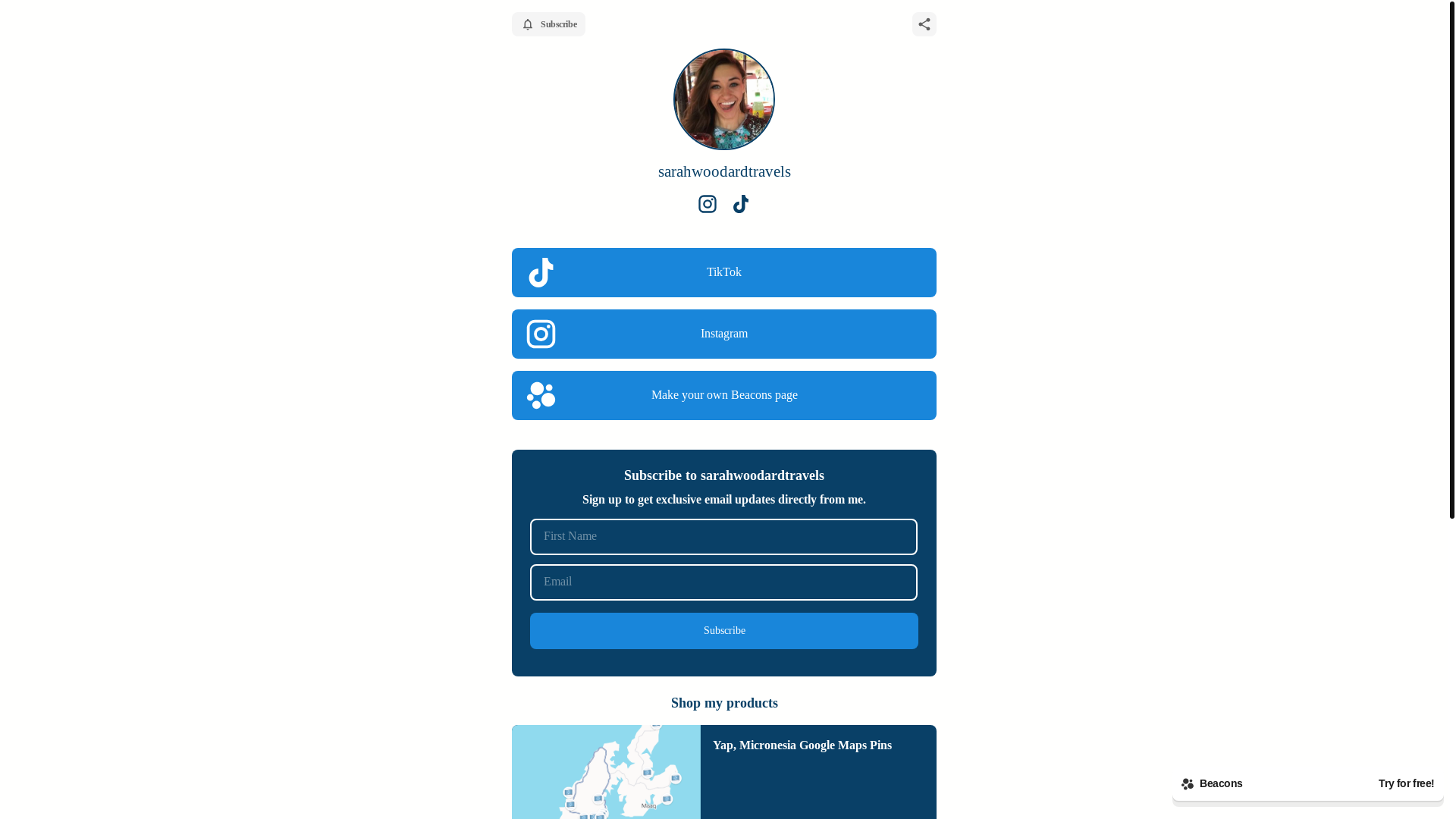 website screenshot of https://sarahwoodardtravels.com/