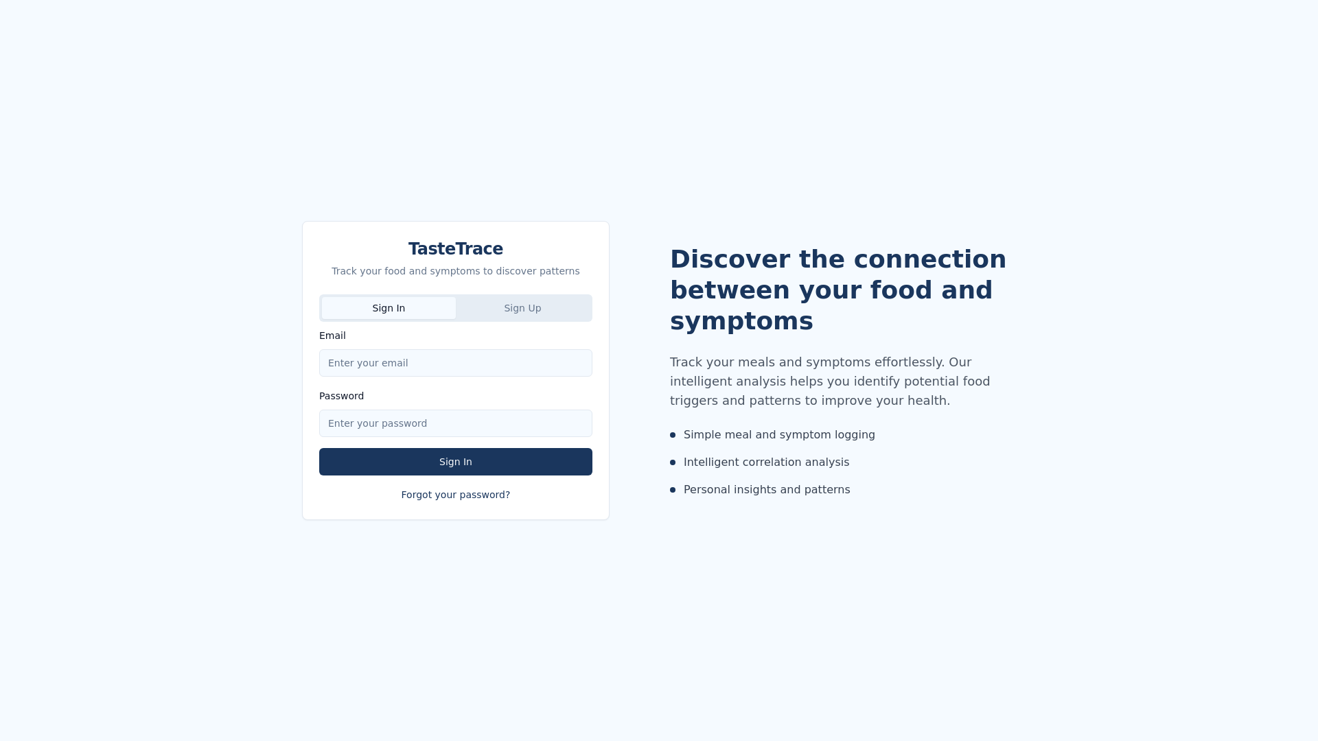 website screenshot of https://tastetrace.app/