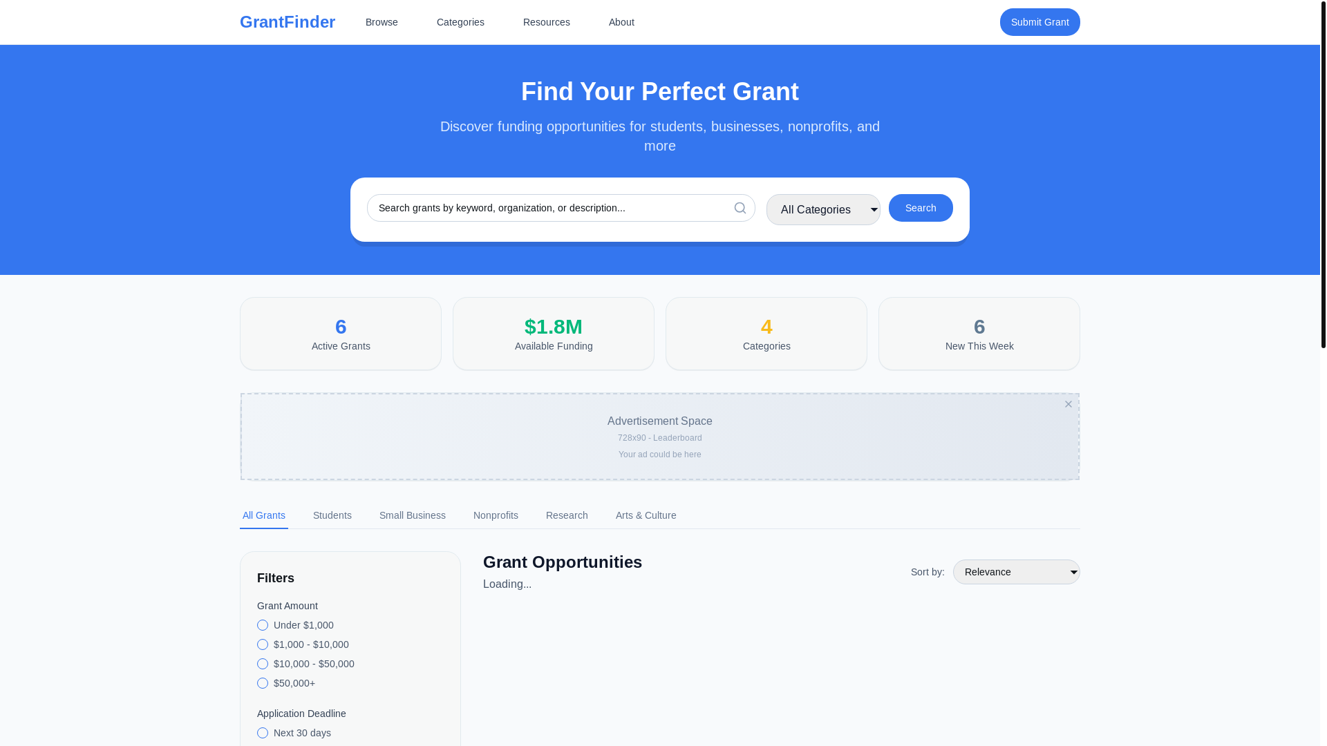website screenshot of https://grantbeaconai.com/