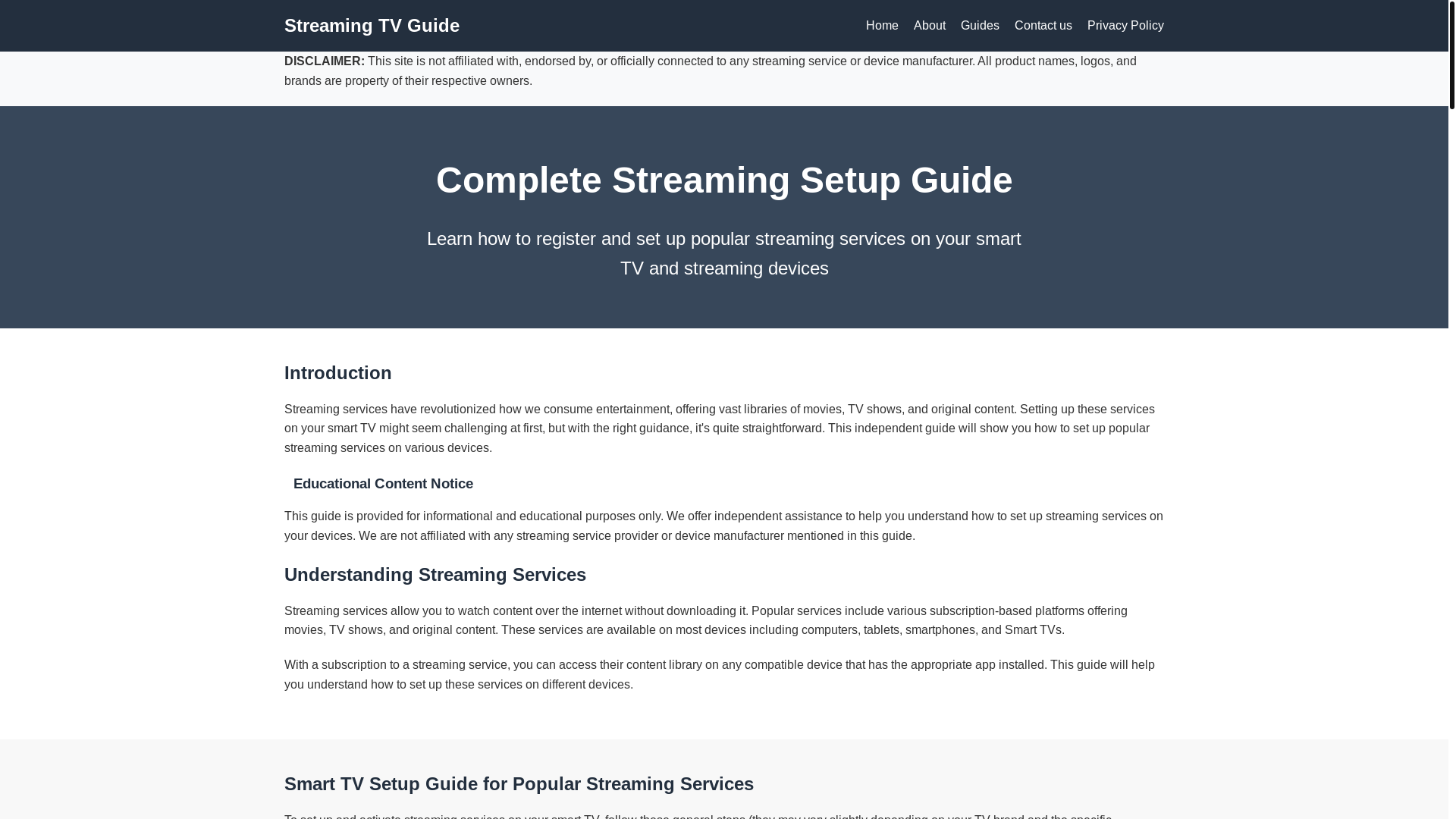 website screenshot of https://streamingtvguide.fun/