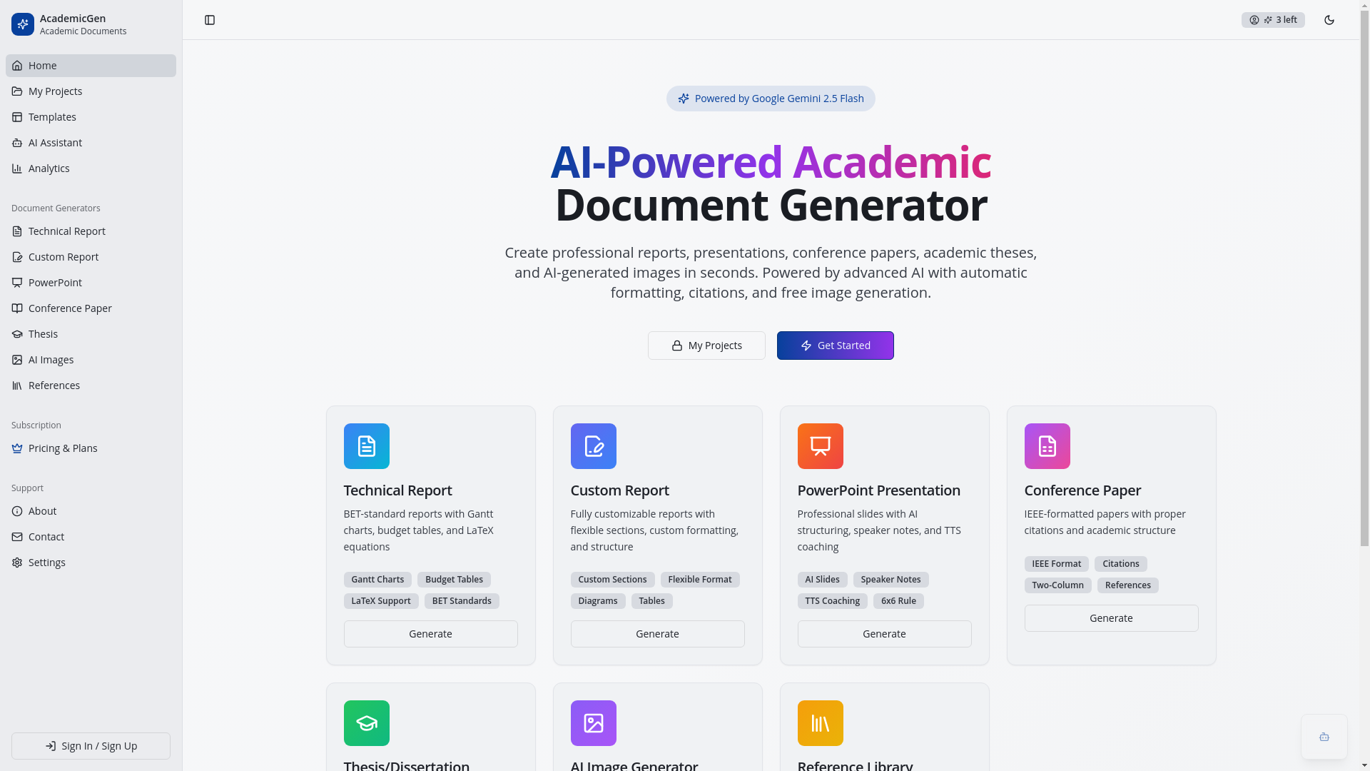 website screenshot of https://academicgen.com/
