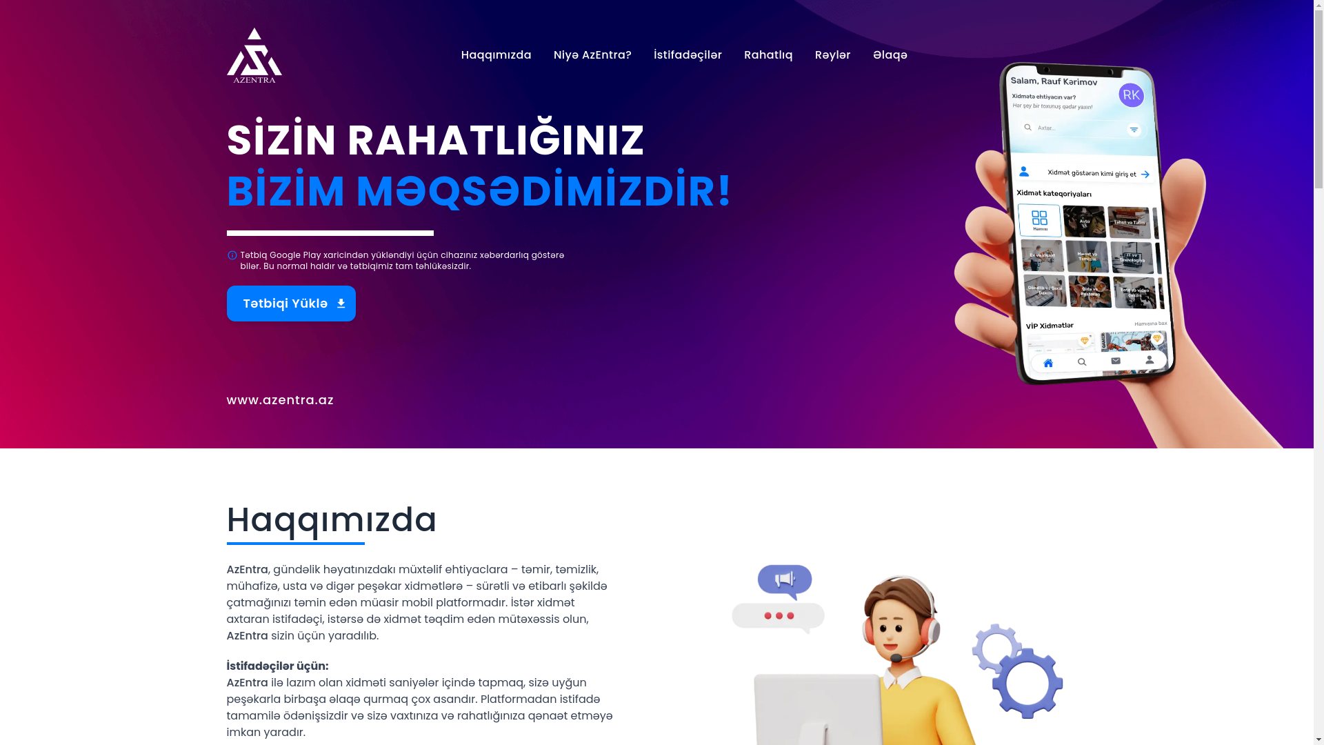 website screenshot of https://azentra.az/