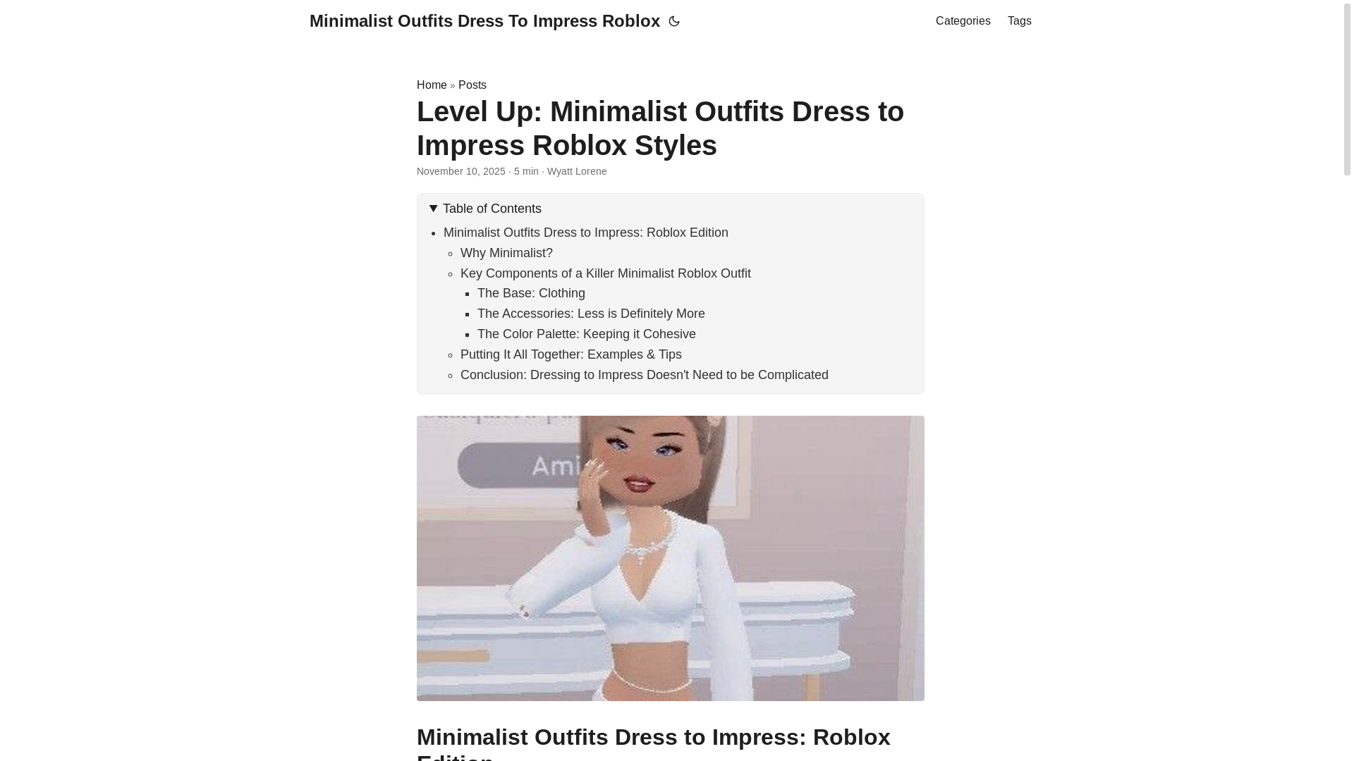 website screenshot of https://minimalist-outfits-dress-to-impress-roblox.pages.dev/