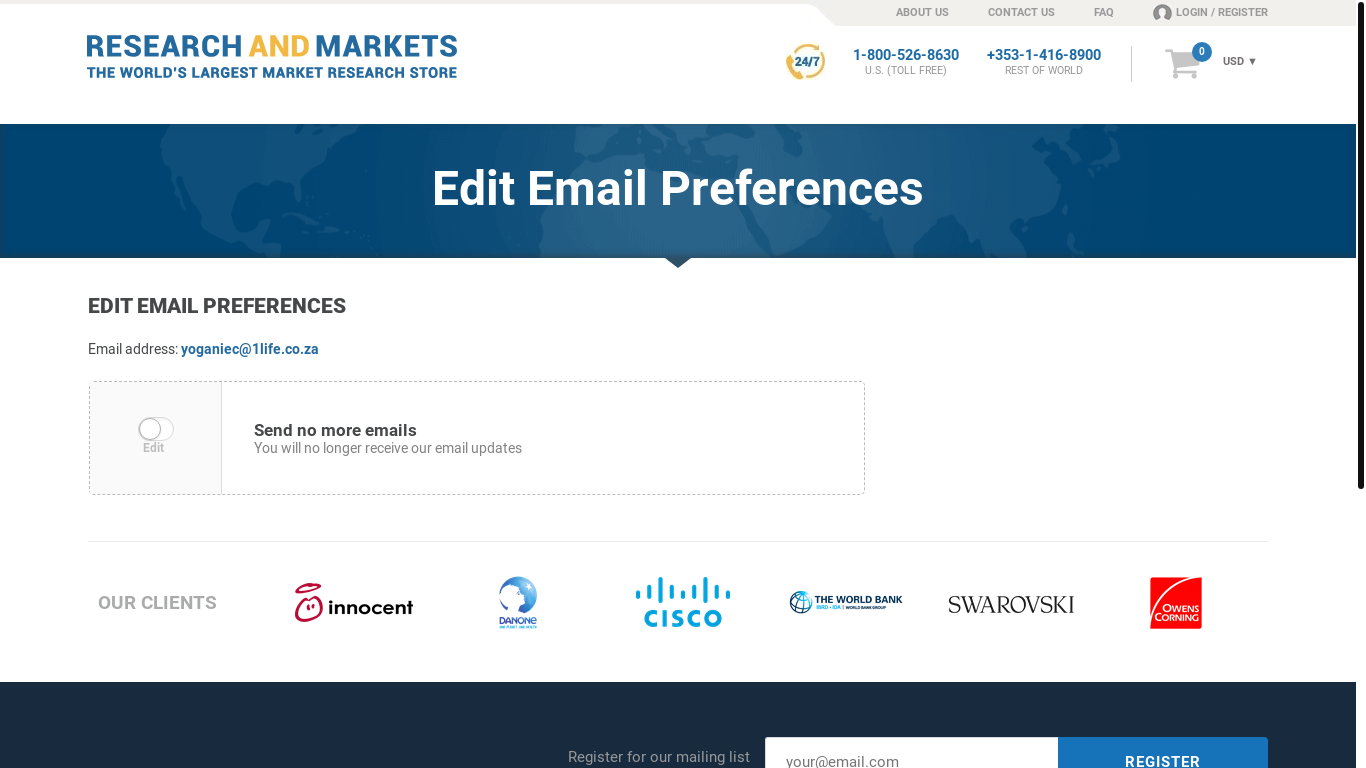 website screenshot of https://www.researchandmarkets.com/unsubscribe?rmtoken=nzr1nbnqb