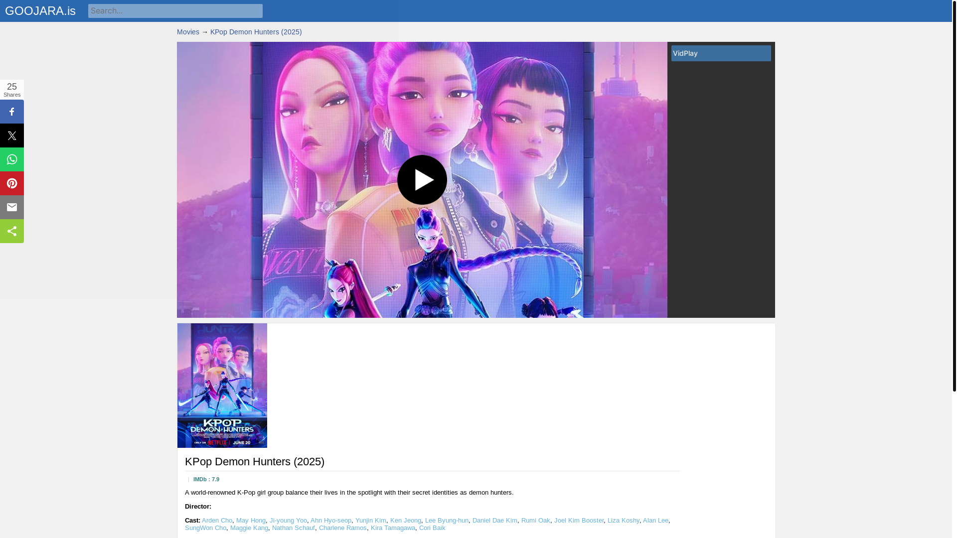 website screenshot of https://www.goojara.is/kpop-demon-hunters-2025
