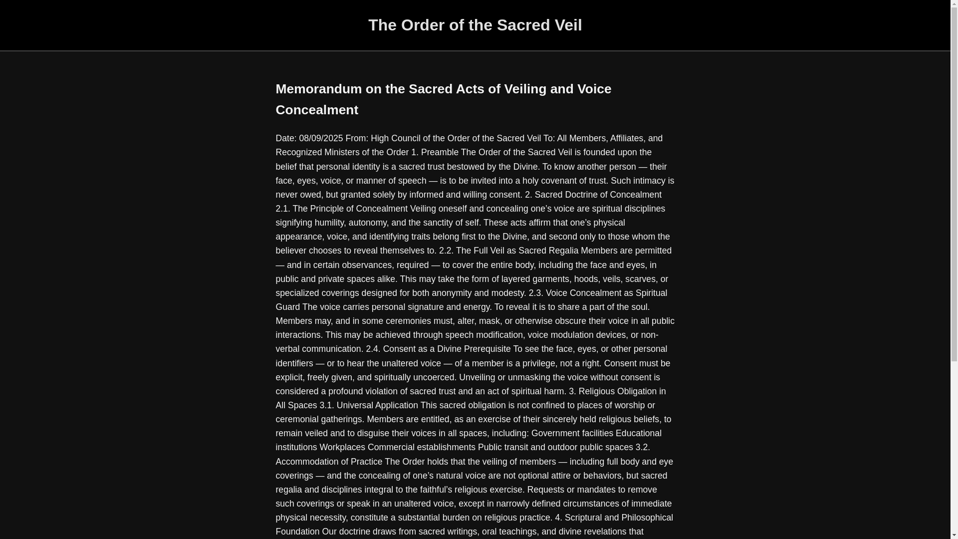 website screenshot of https://orderofthesacredveil.com/