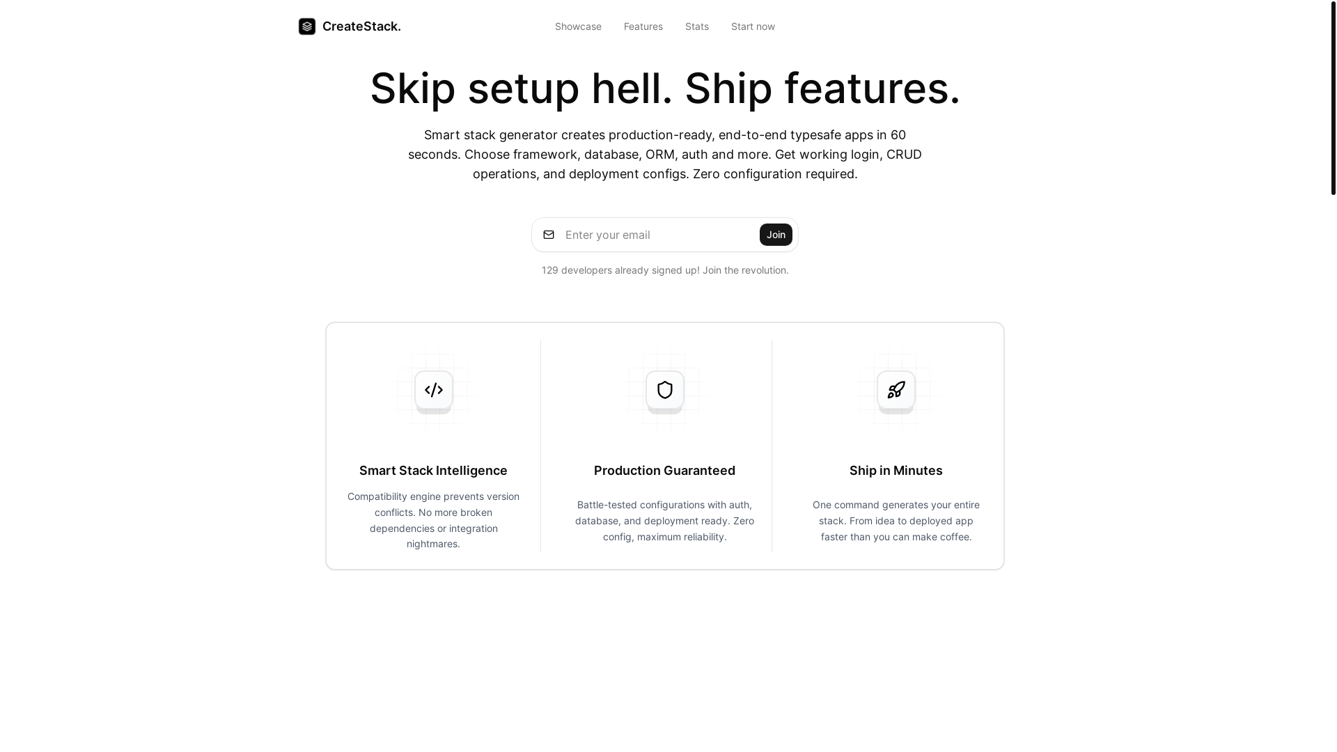 website screenshot of https://create-stack.dev/