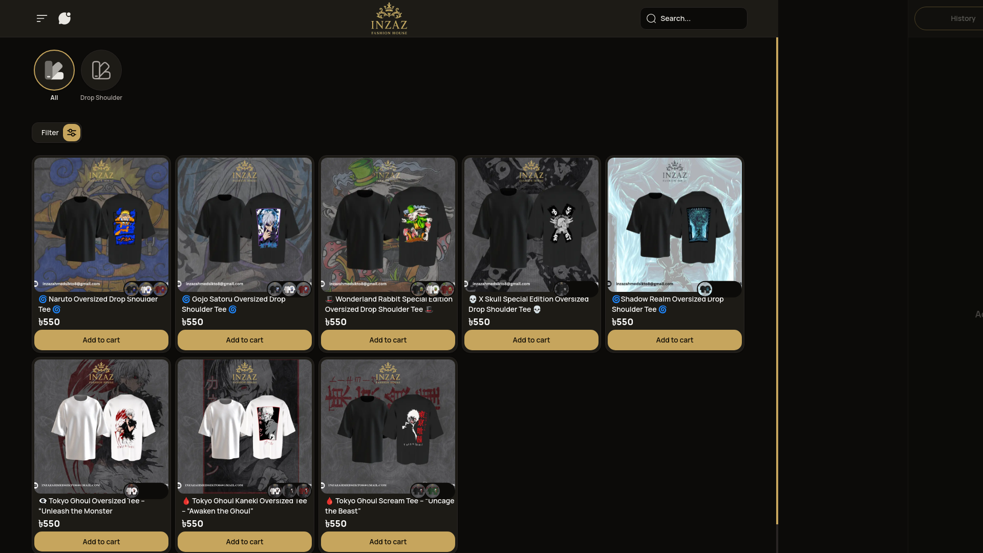 website screenshot of https://inzazfashionhouse.pages.dev/