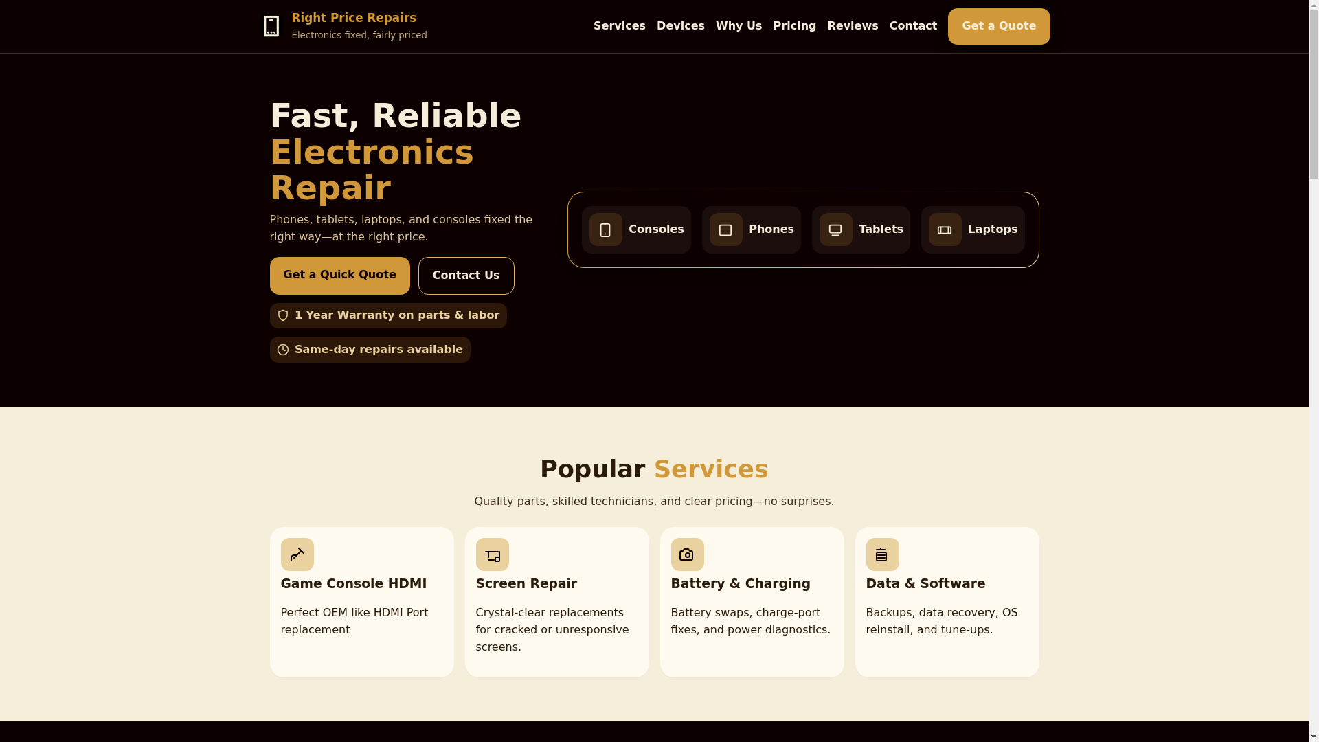 website screenshot of https://rightpricerepairs-main.pages.dev/