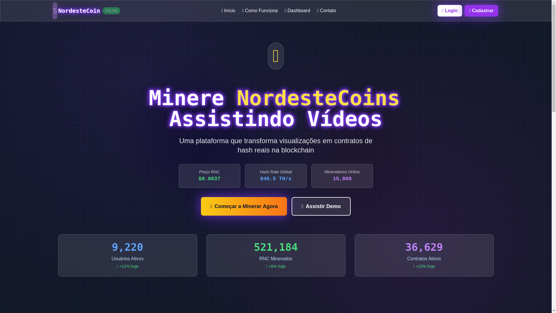 website screenshot of https://nordestecoin-miner.pages.dev/