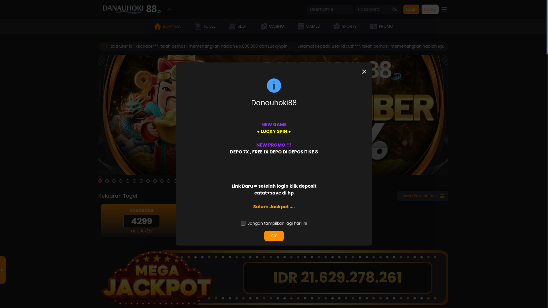 website screenshot of https://danauhoki36.cloud/