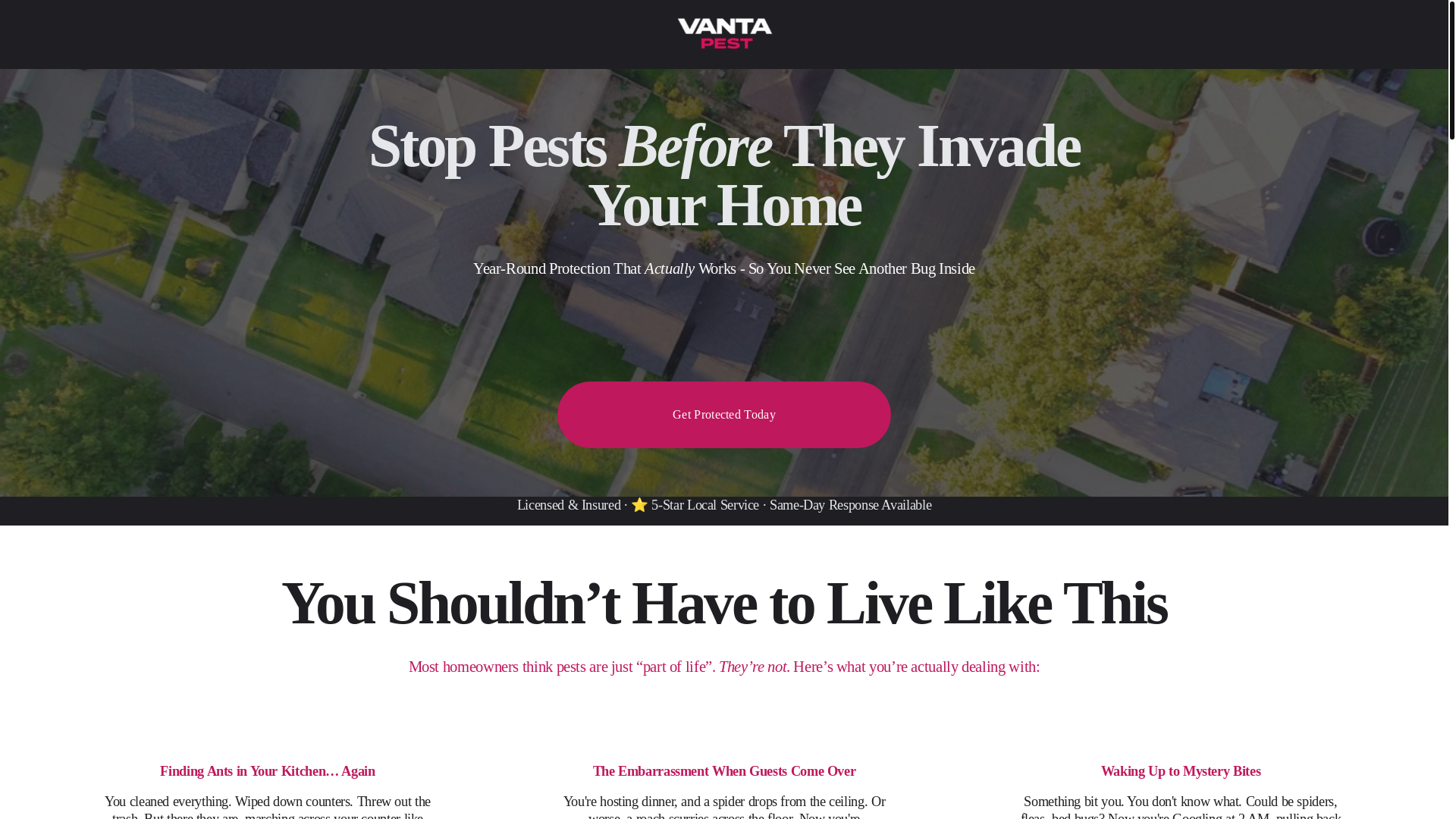 website screenshot of https://vantapestcontrol.com/