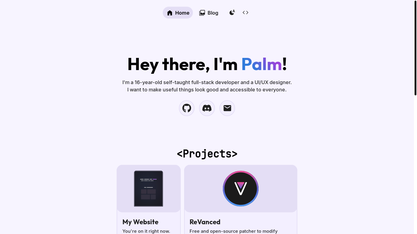 website screenshot of https://palmdevs.me/