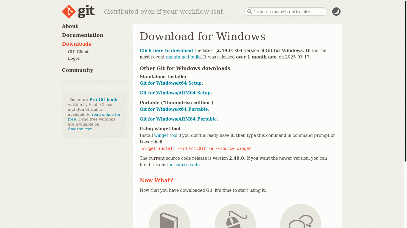 website screenshot of https://git-scm.com/download/win
