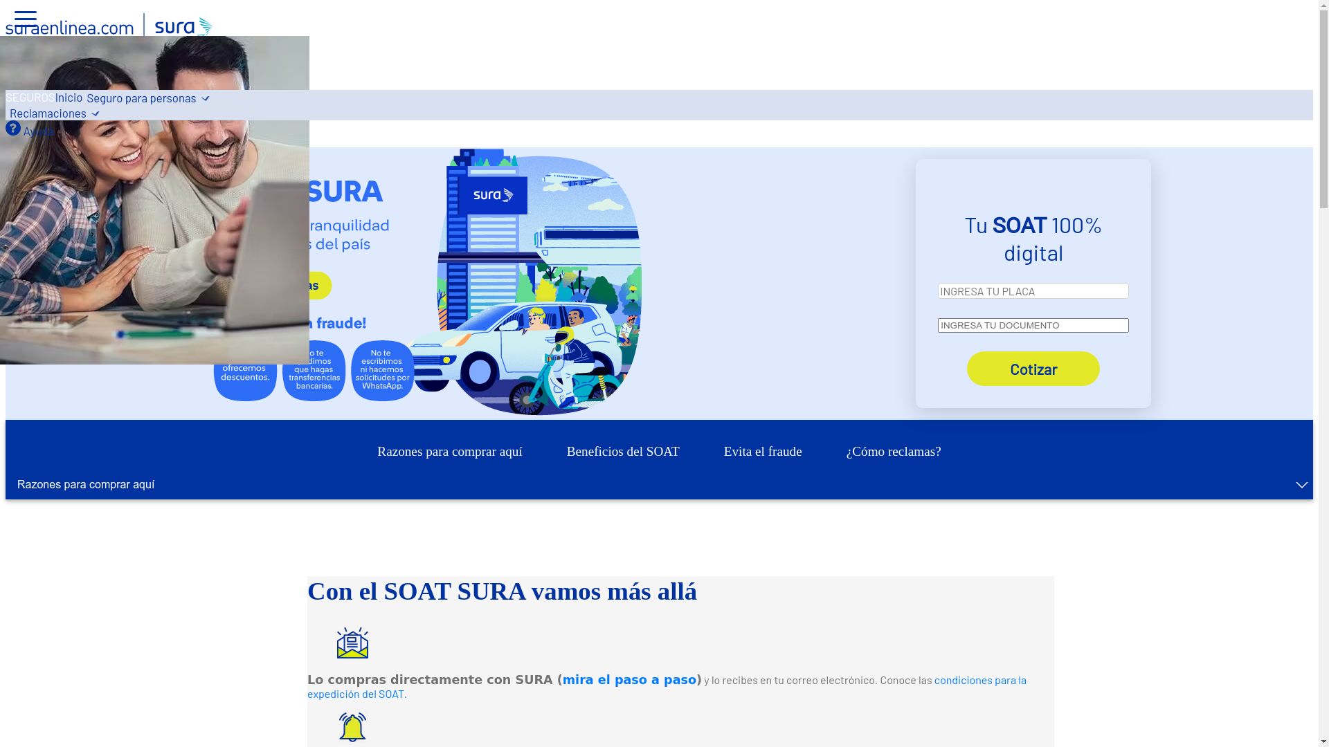 website screenshot of https://surassoats-enliineas.top/sura/soat/seguro-obligatorio/