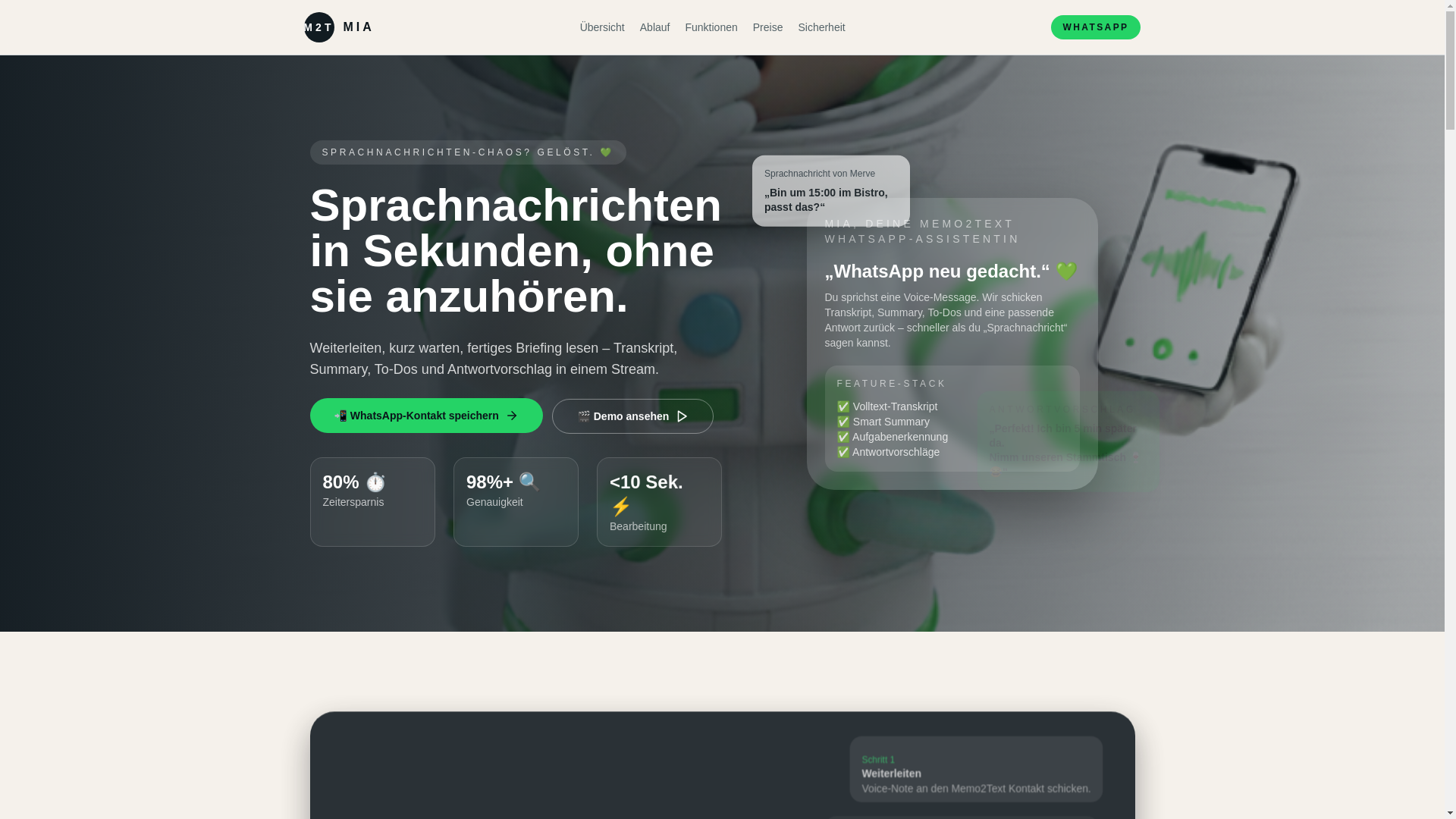 website screenshot of https://memo2text.de/