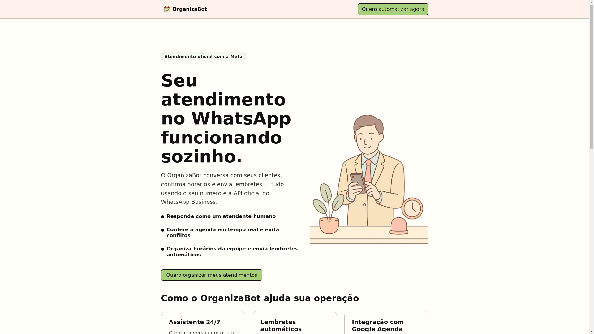 website screenshot of https://organizabot-lead.pages.dev/