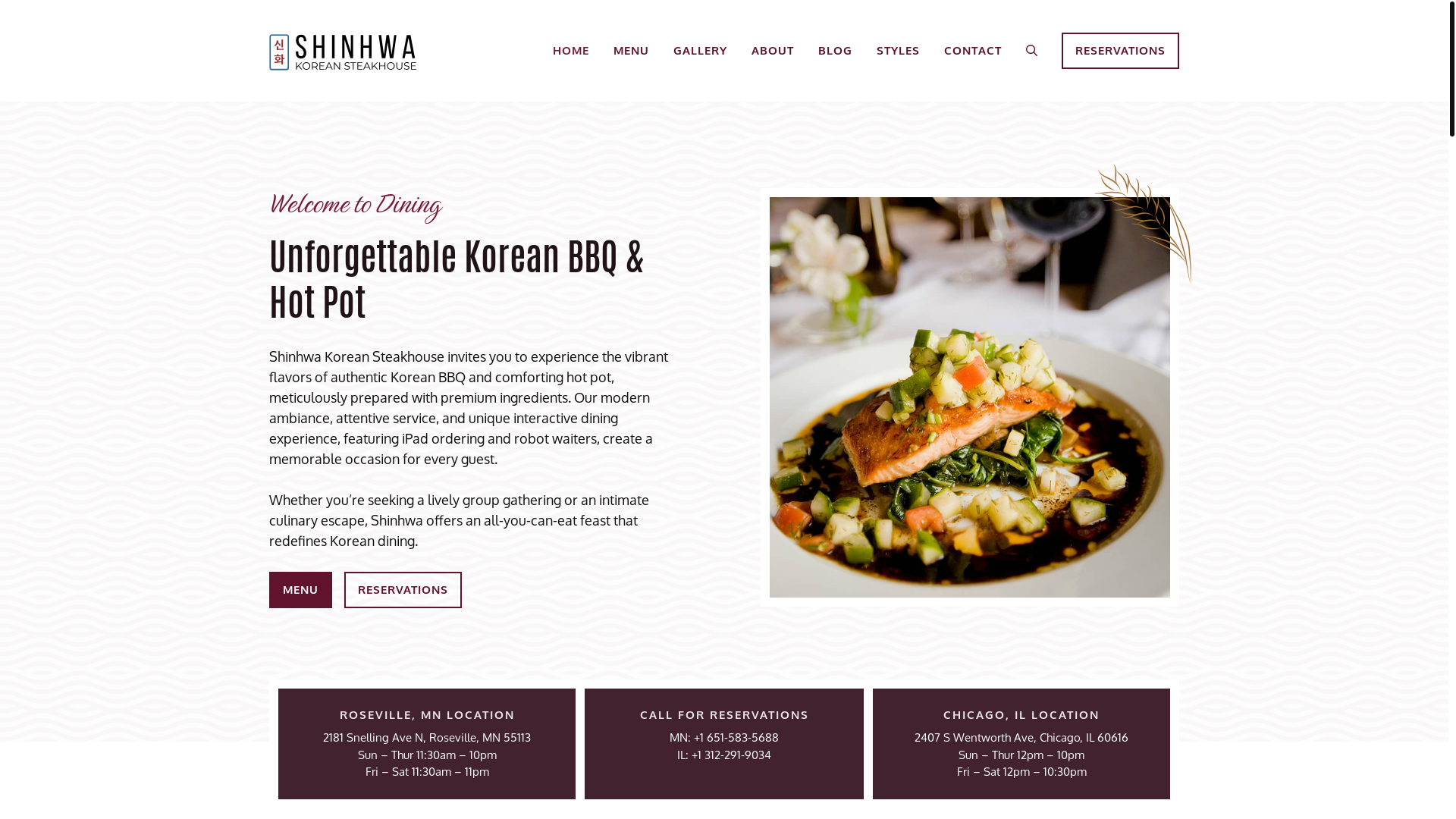 website screenshot of https://shinhwakoreansteakhouse.com/