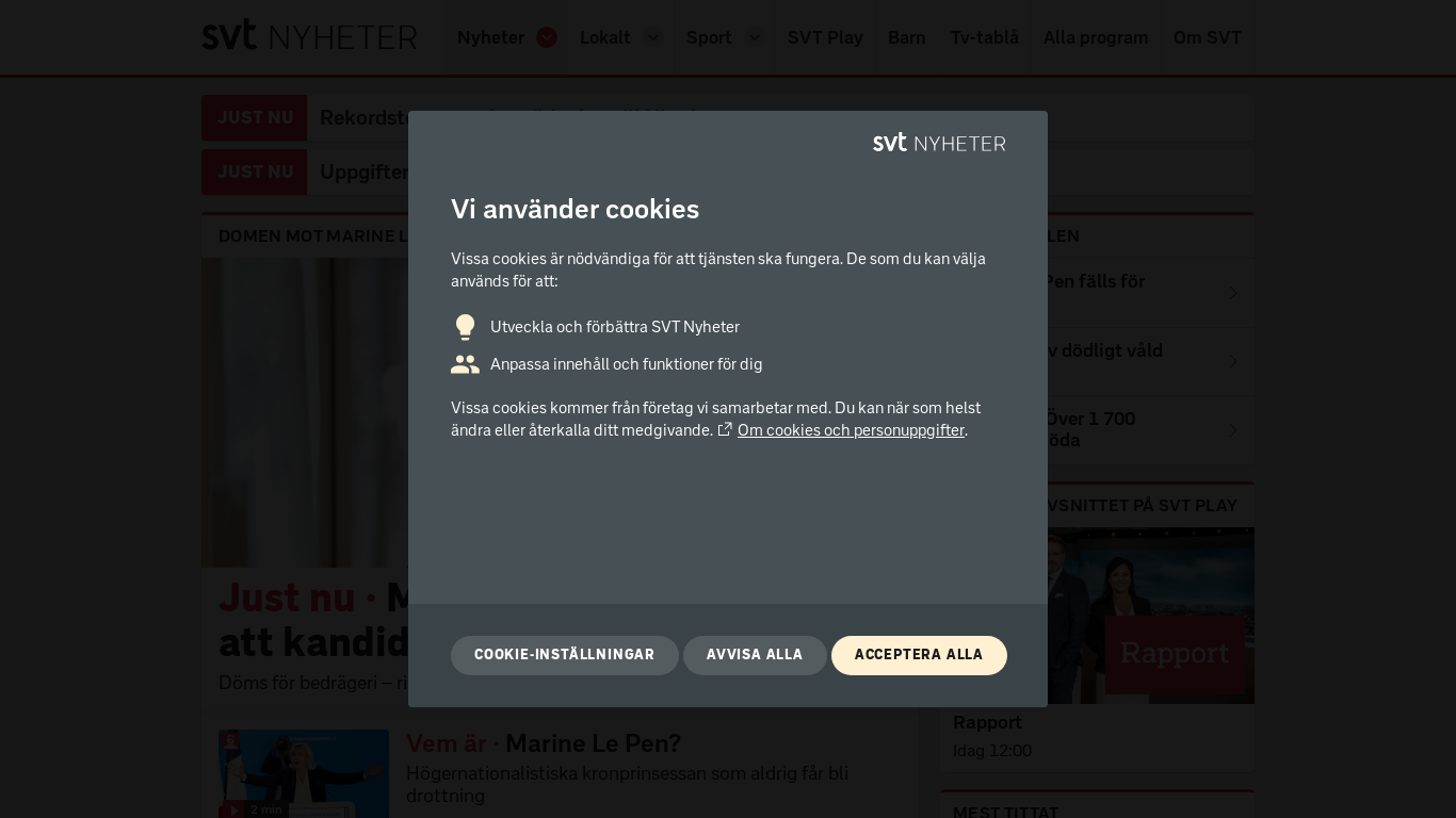 website screenshot of https://www.svt.se/