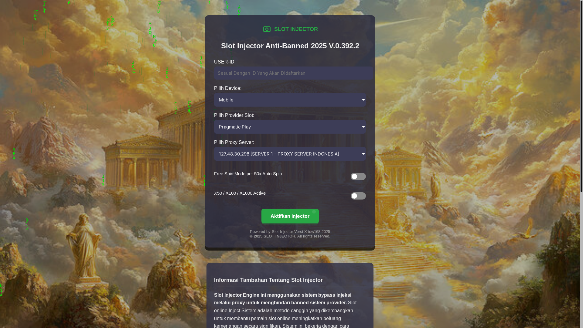 website screenshot of https://slotinjector.net/