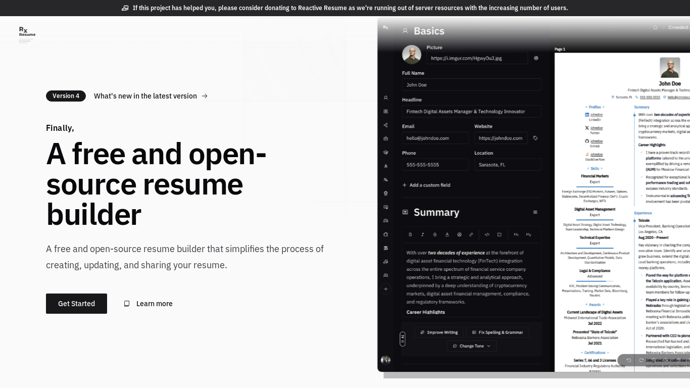 website screenshot of https://cv.matinda.fr/