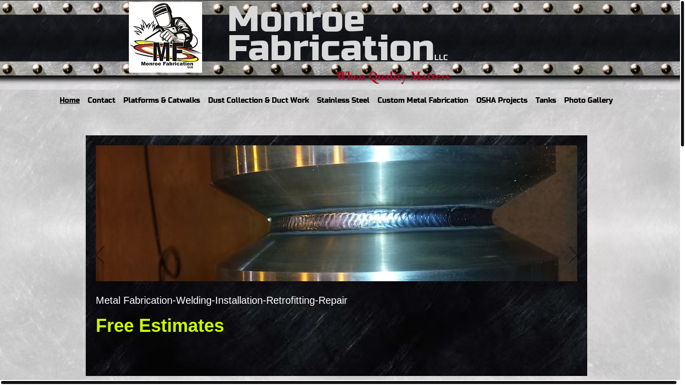 website screenshot of https://monroefabrication.com/
