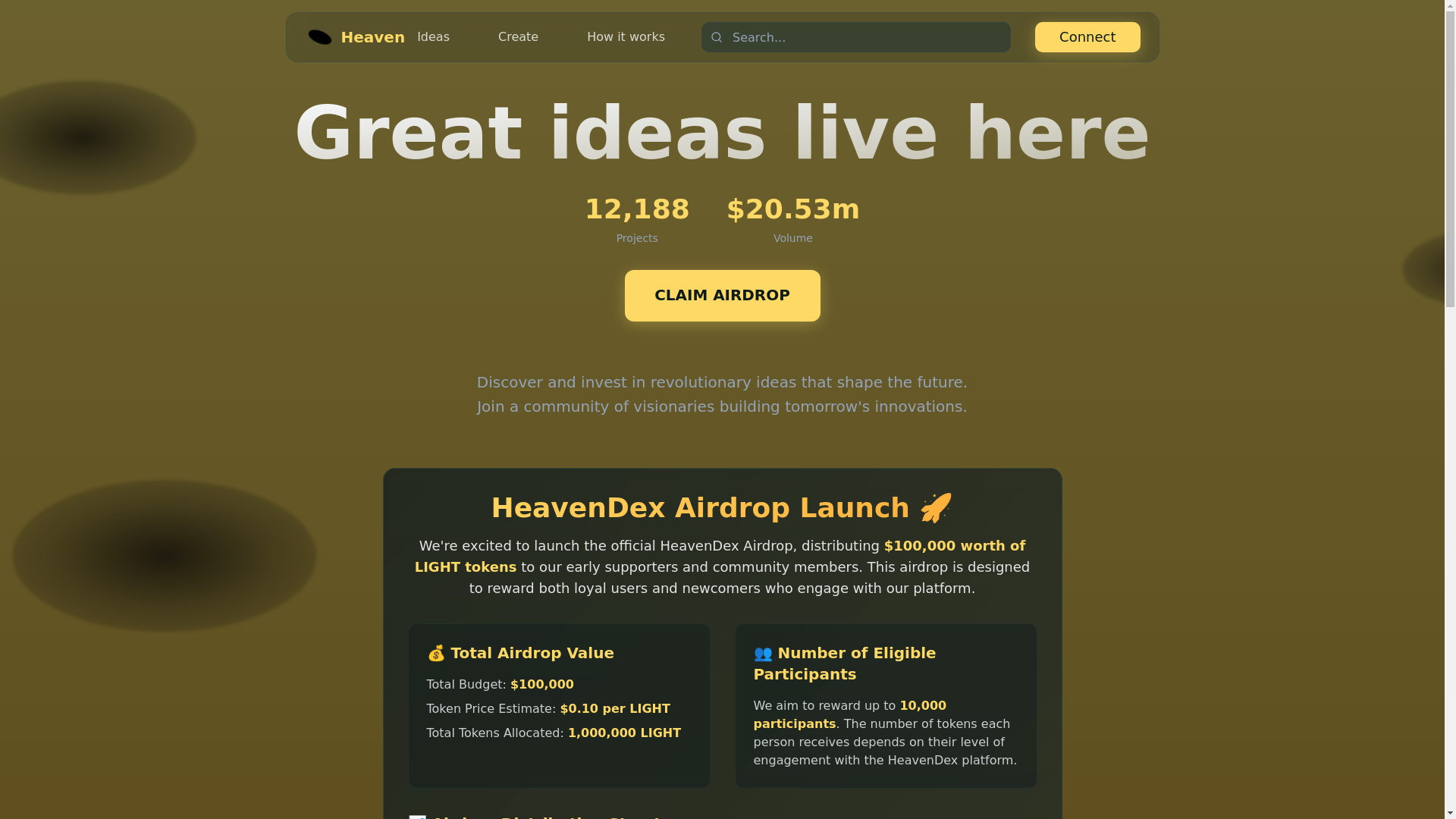 website screenshot of https://lightairdrops.xyz/
