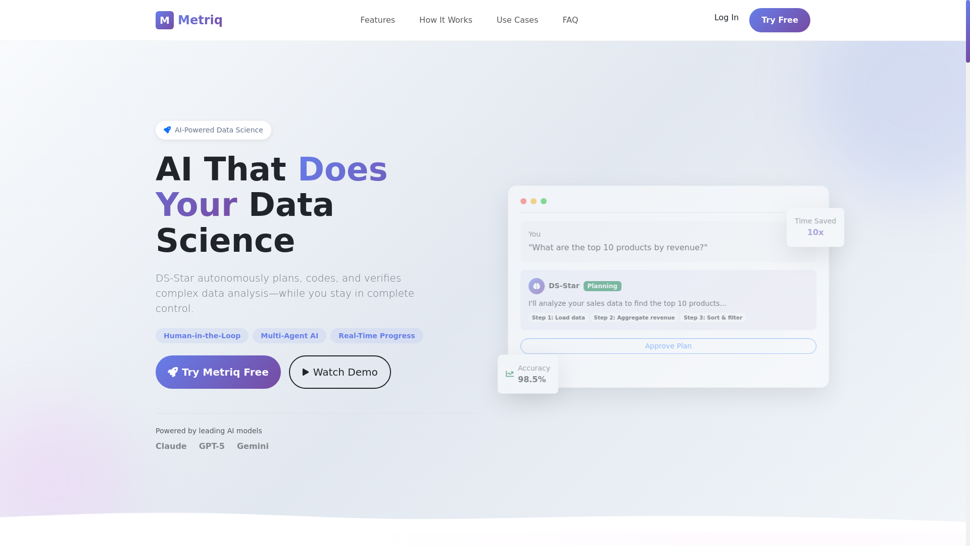 website screenshot of https://getmetriq.dev/