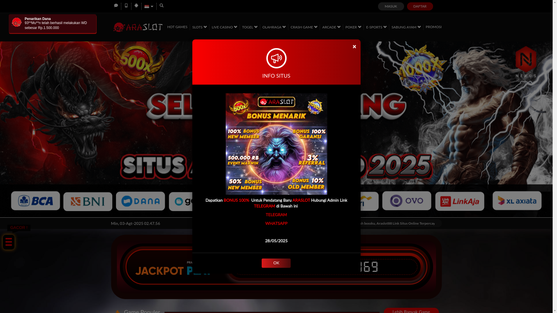 website screenshot of https://araslotbestgame.com/