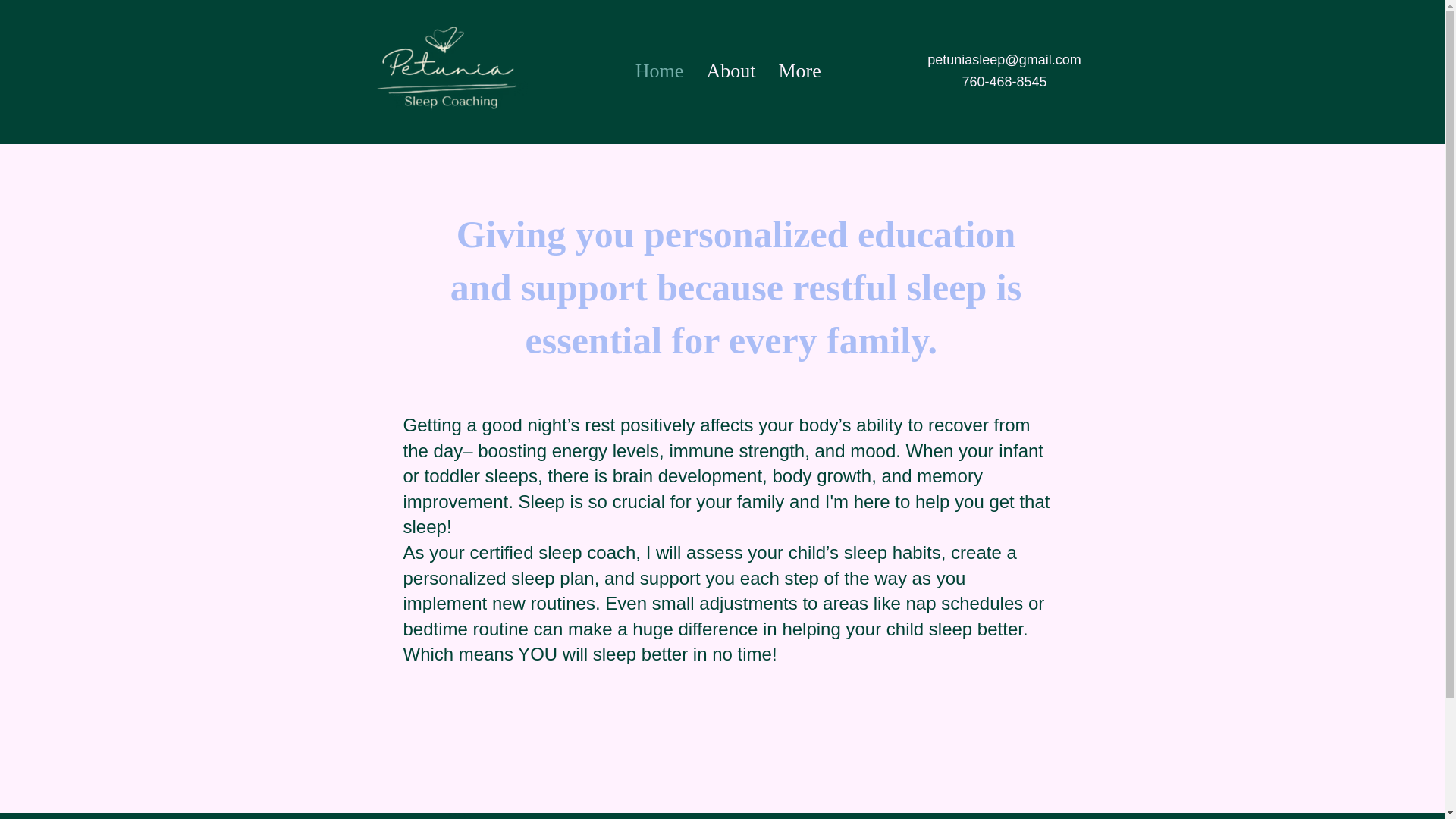 website screenshot of https://petuniasleepcoaching.com/