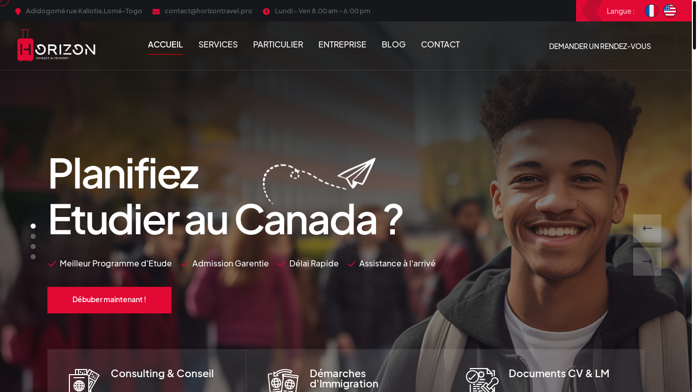 website screenshot of https://horizontravels.ca/