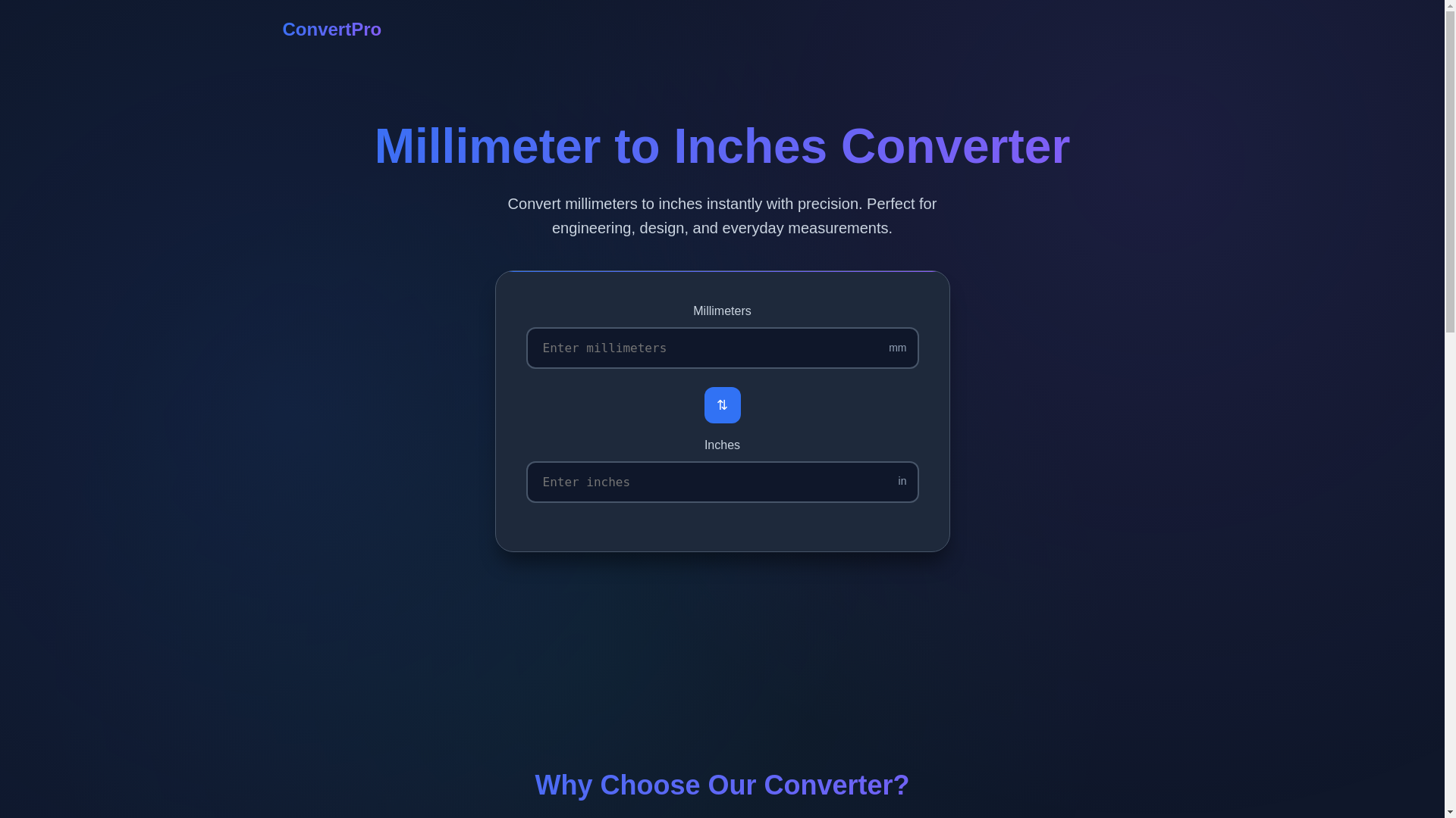 website screenshot of https://mmtoinches.pages.dev/