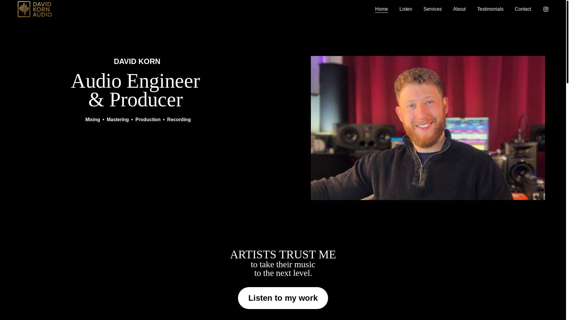 website screenshot of https://davidkornaudio.com/