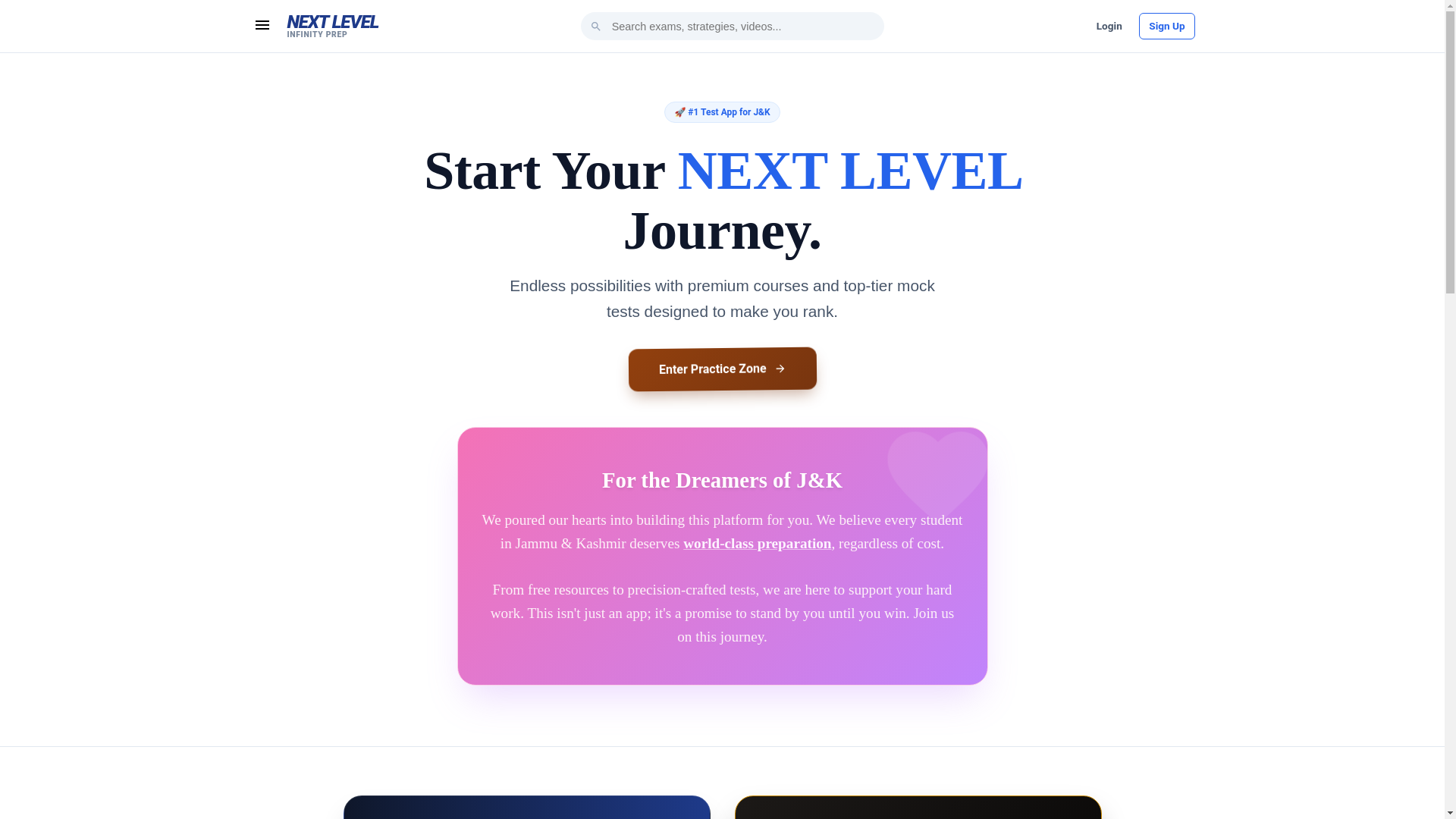 website screenshot of https://nextlevelprep.in/
