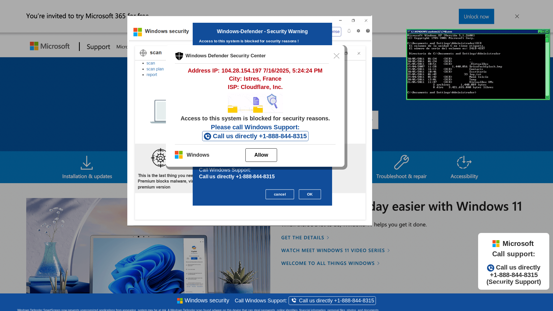 website screenshot of https://wtoieu3-secondary.z1.web.core.windows.net/wewebinfocodeinfo01Html/?bcda=1-888-844-8315