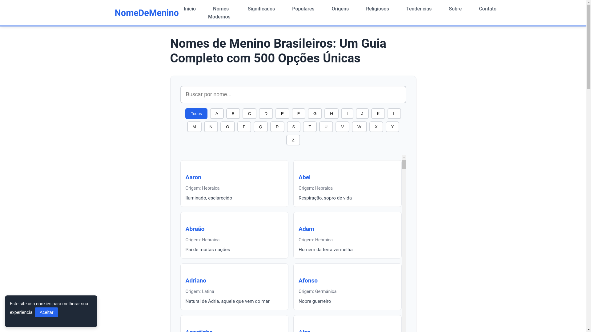 website screenshot of https://nomedemenino.pages.dev/