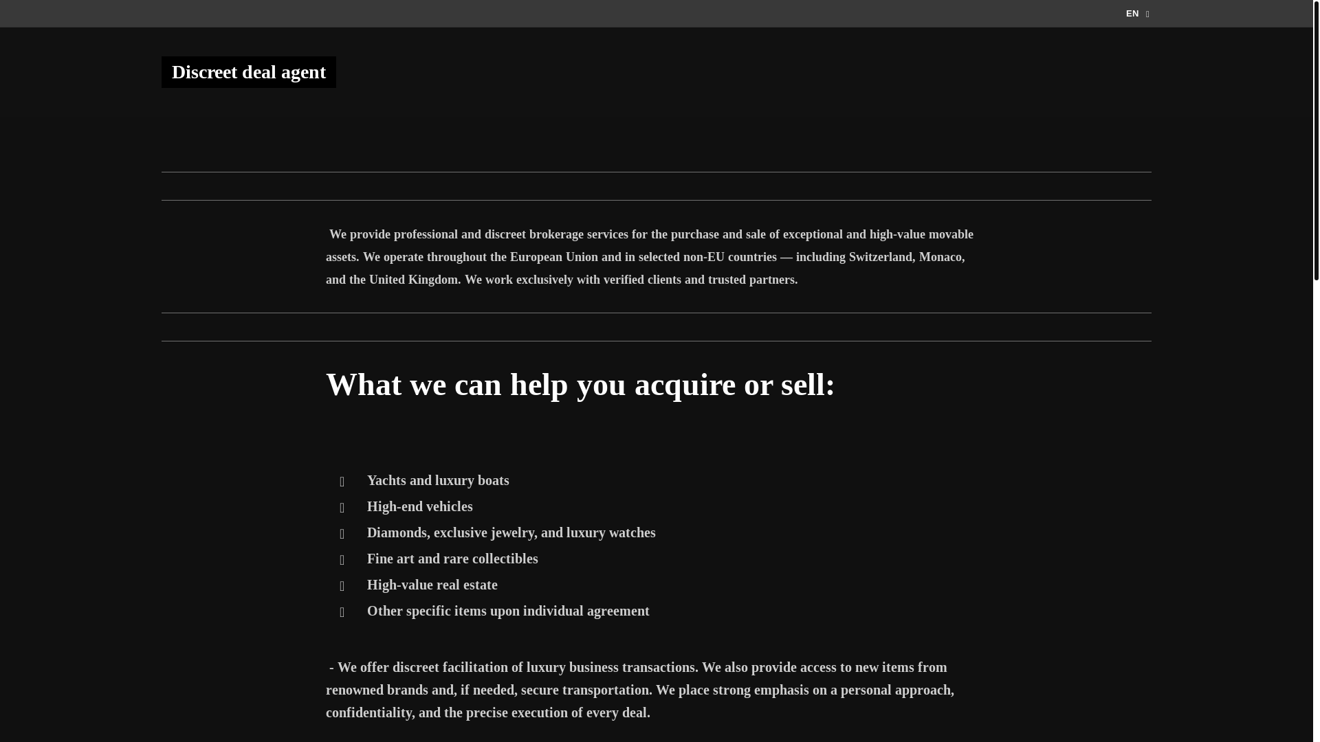 website screenshot of https://discreetdealagent.com/