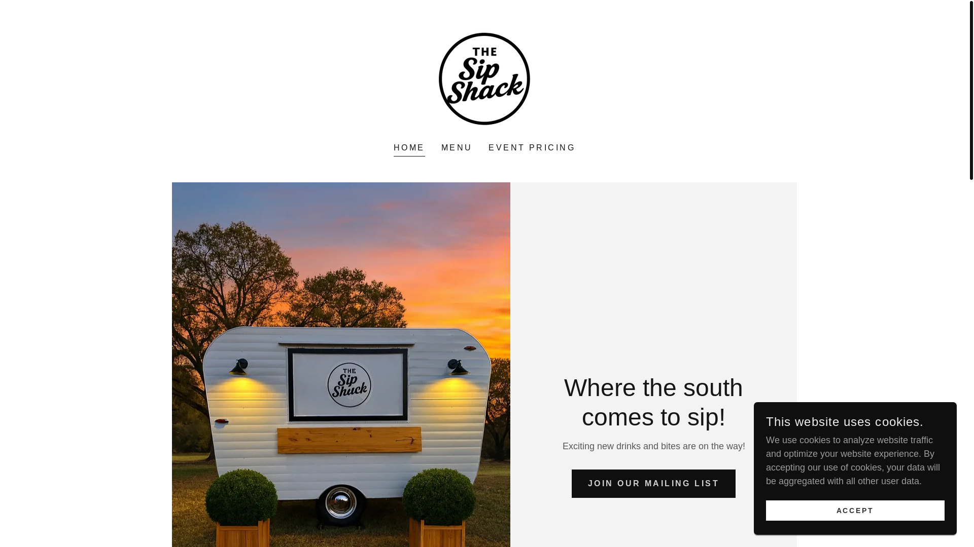website screenshot of https://thesipshackms.com/