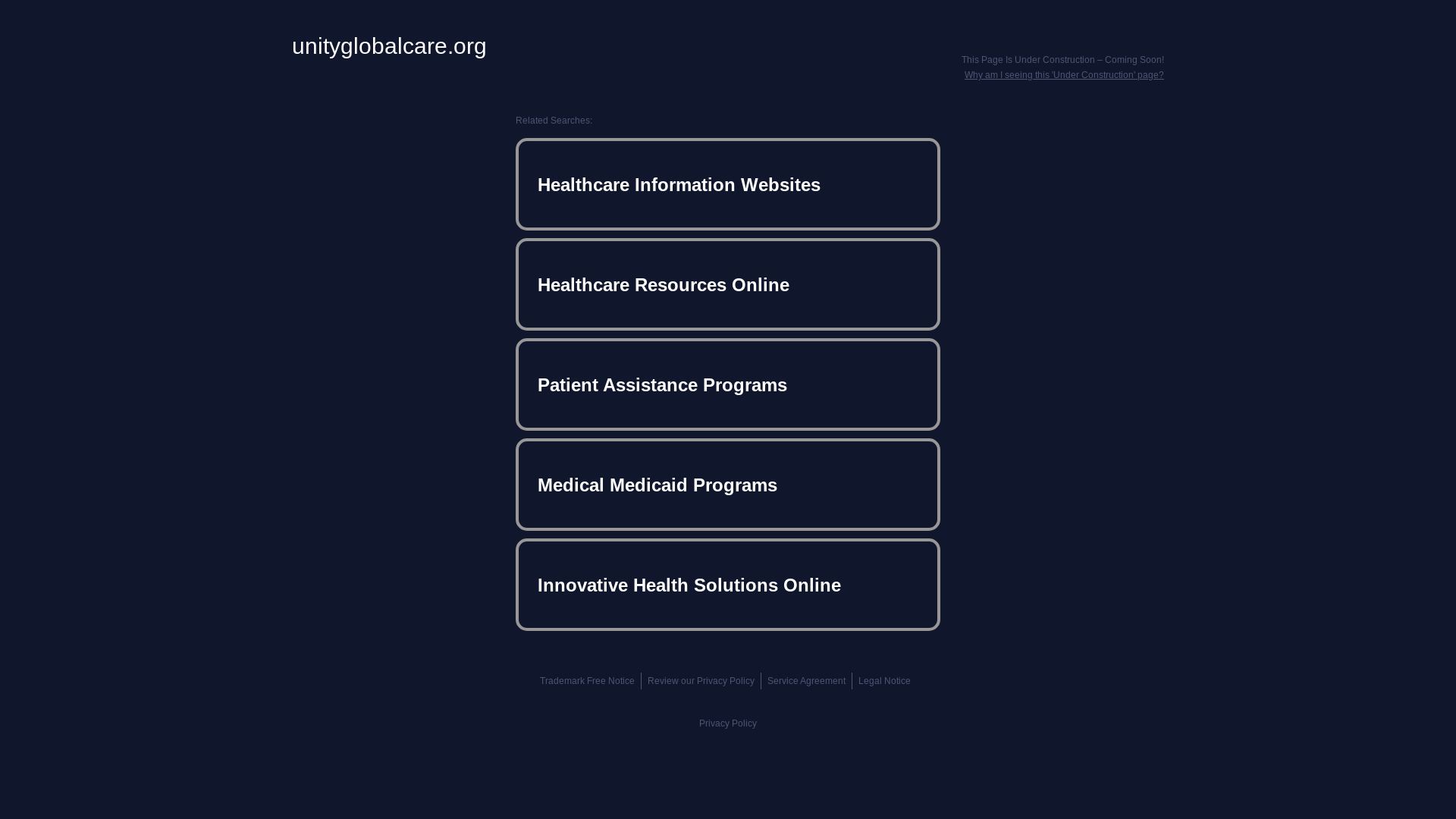 website screenshot of https://unityglobalcare.org/