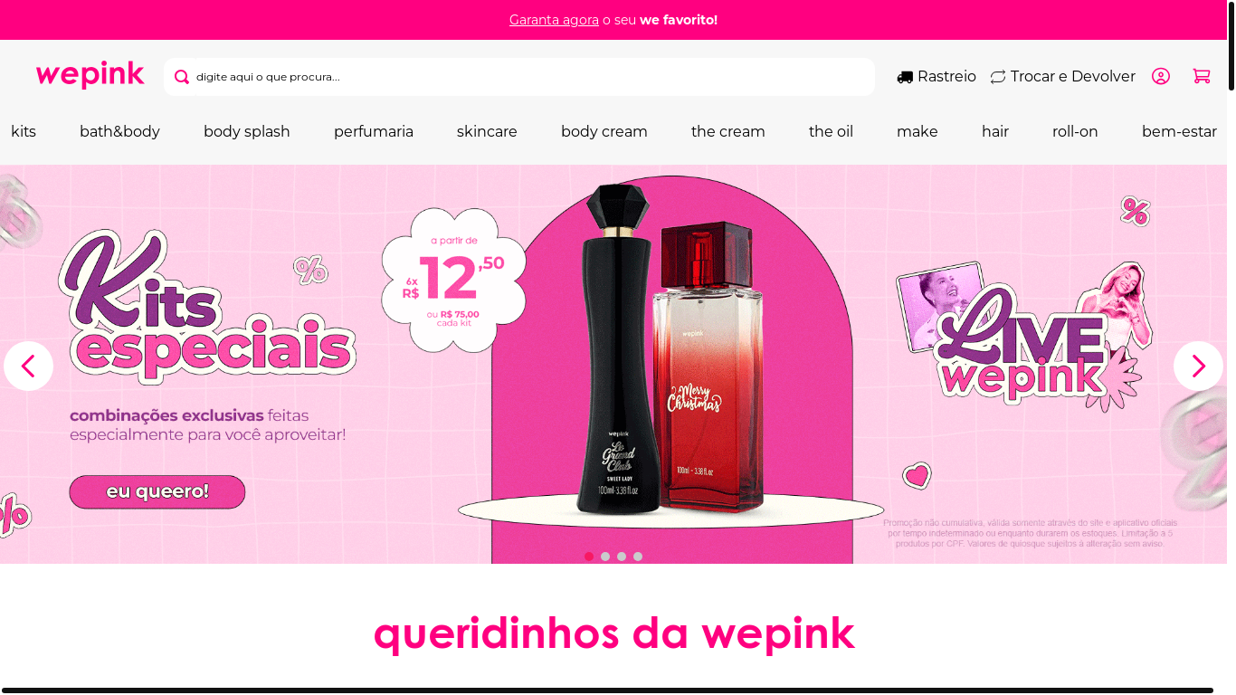 website screenshot of https://www.wepink.com.br/