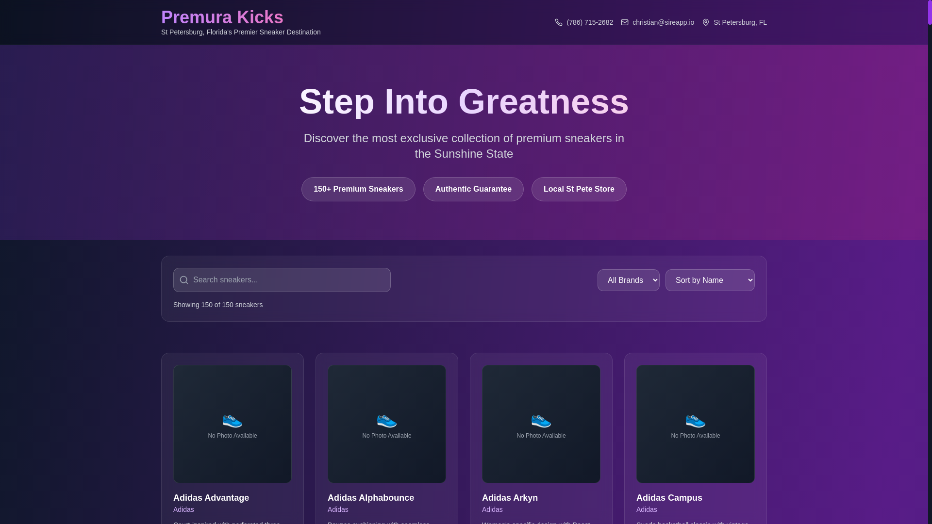 website screenshot of https://premurakicks.com/