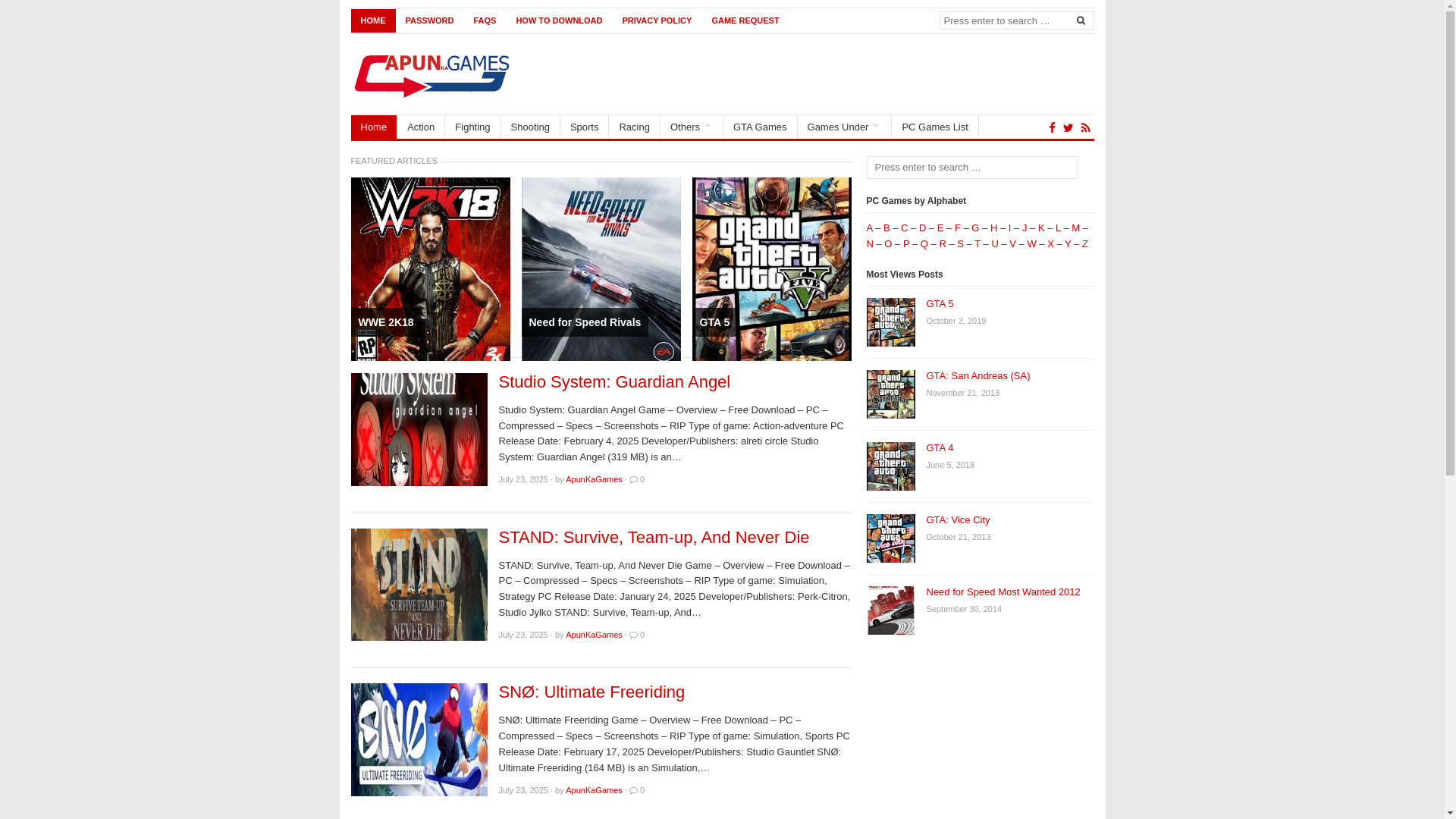 website screenshot of https://www.apunkagames.com/