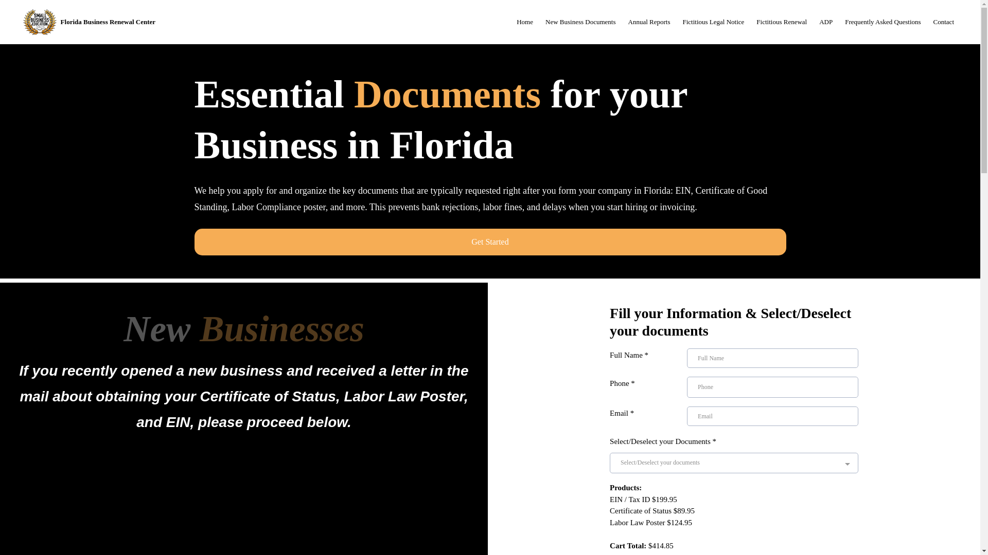 website screenshot of https://floridabusinessrenewalcenter.org/