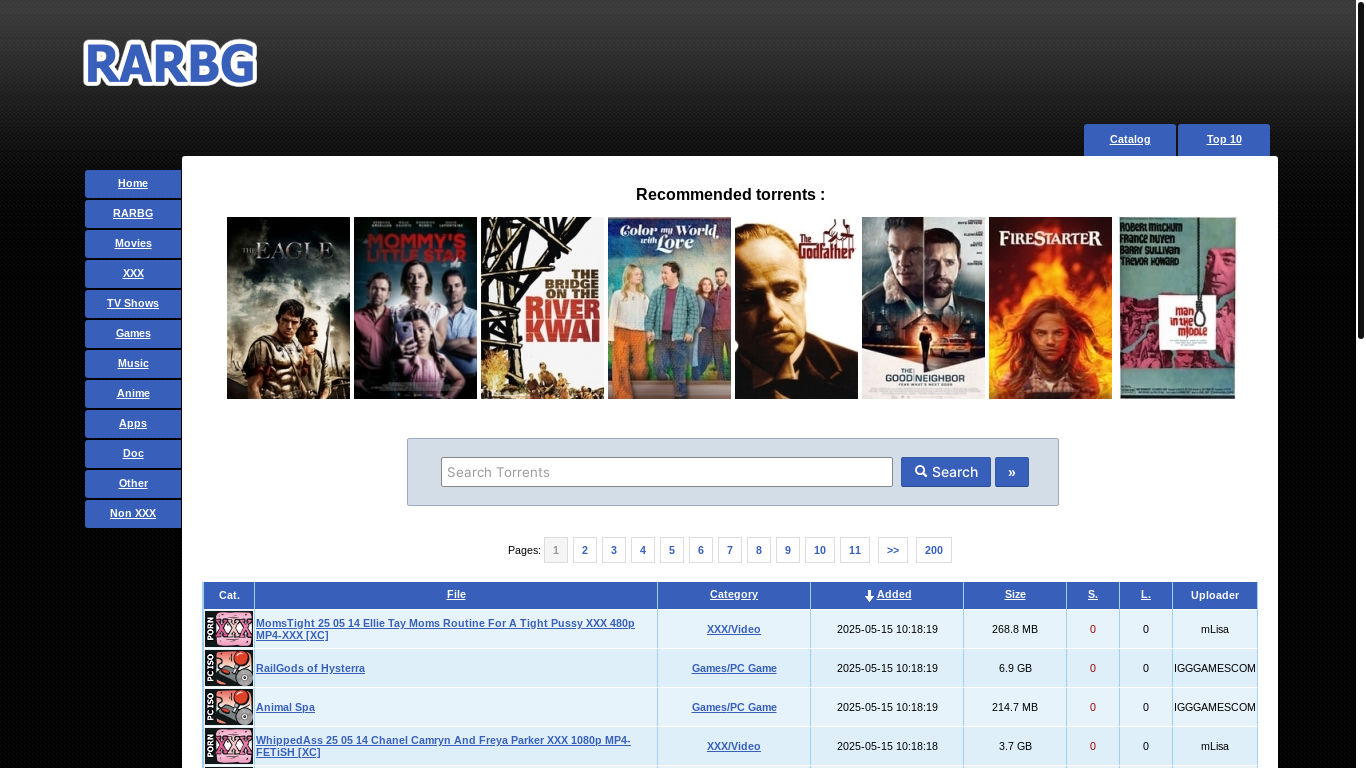 website screenshot of http://rargb.to/